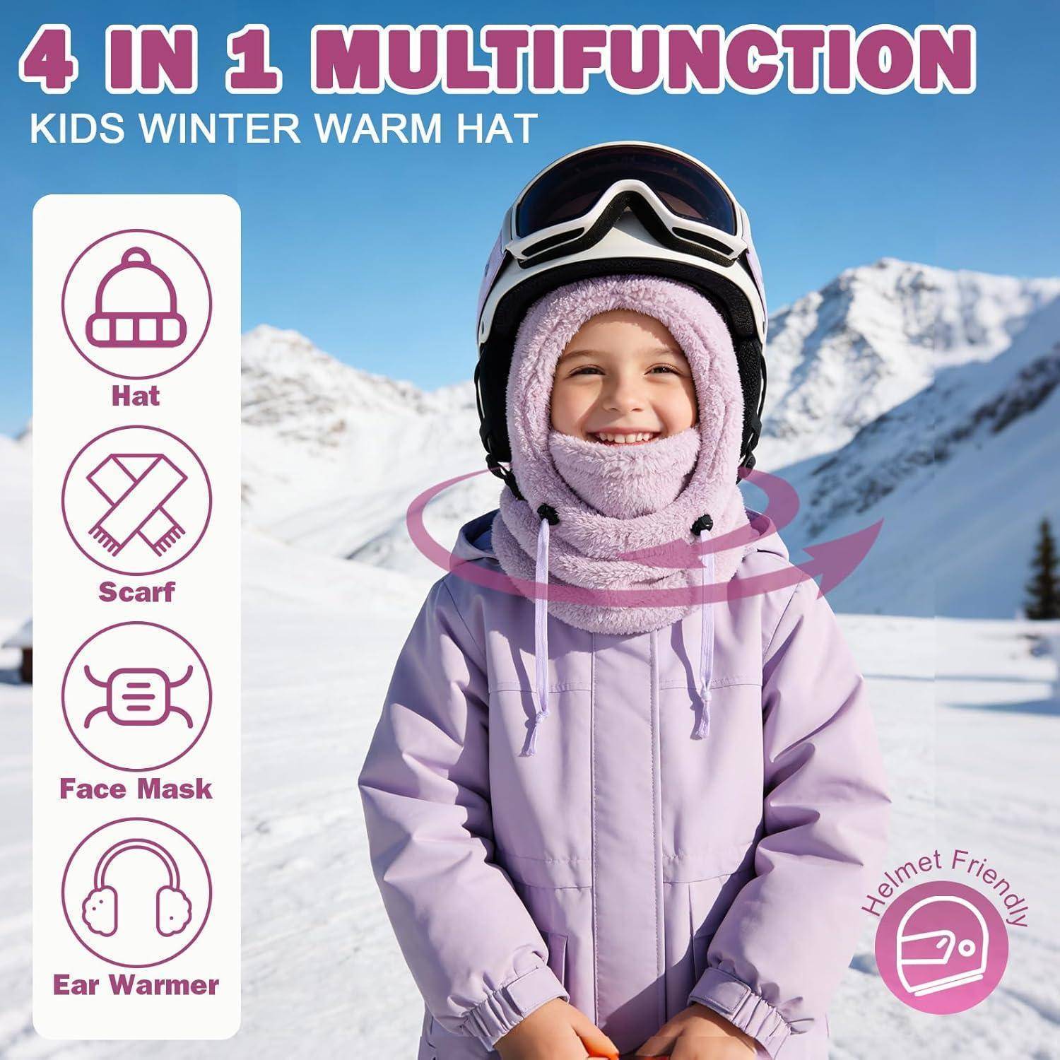 Kinder Winter Thermo Fleece Sturmhaube 3-10, Multifunktionale Verstellbare Winddichte Warm Skimaske Gesichtsmaske, Warme Mütze Sturmmaske Halswärmer