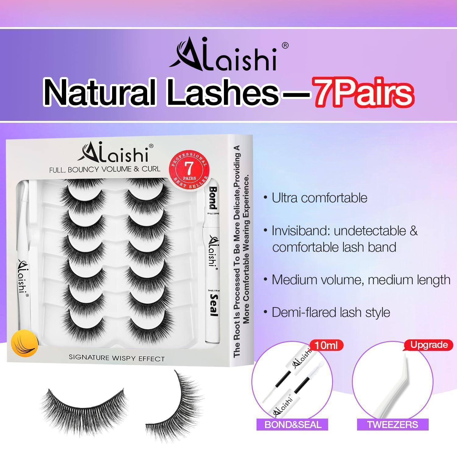 Paketangebot für Aiaishi natürliche künstliche Wimpern, gekennzeichnet als „Natural Lashes—7Pairs