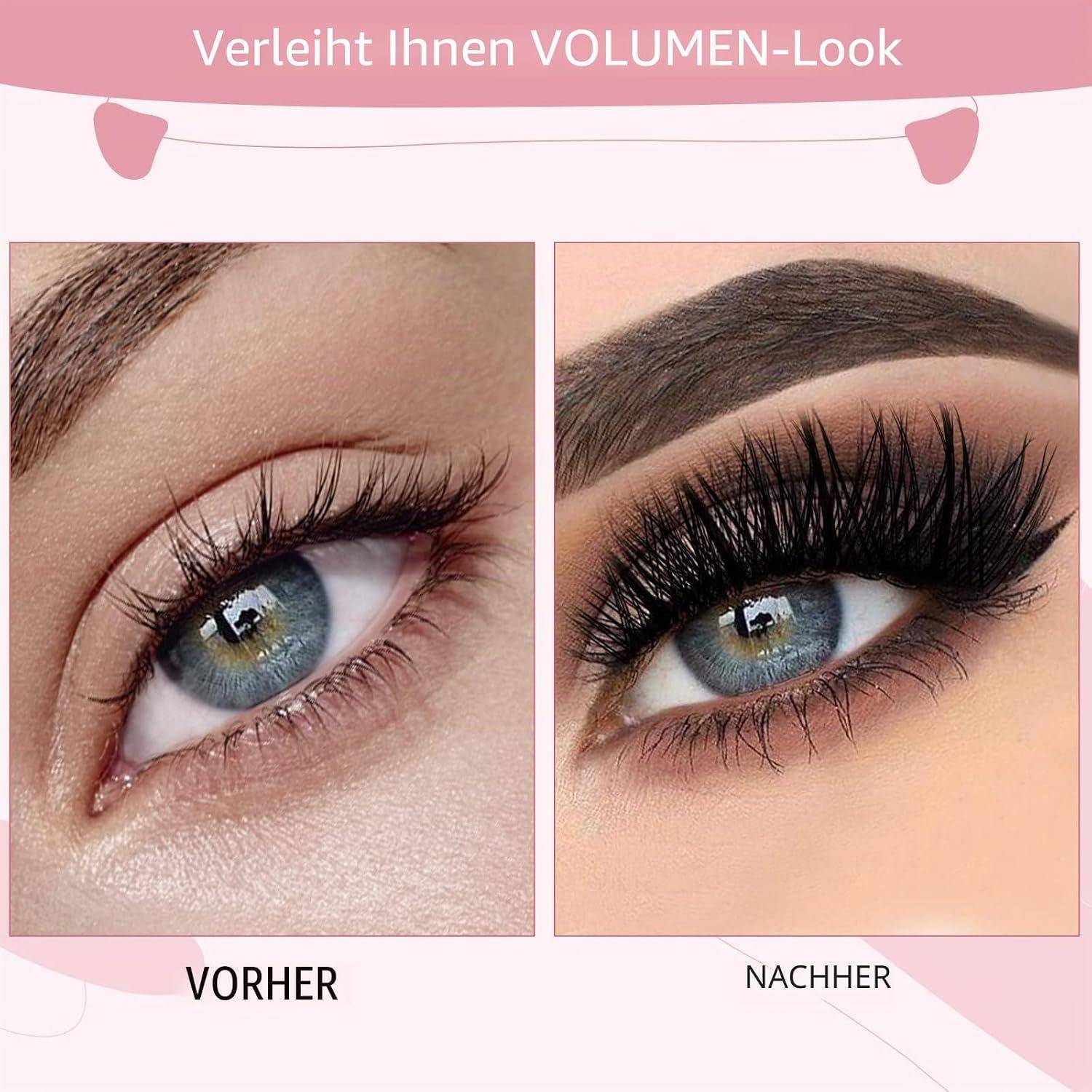 Vor- und Nachher-Wimpernverstärkung zeigt natürliches Auge mit der Bezeichnung „VORHER