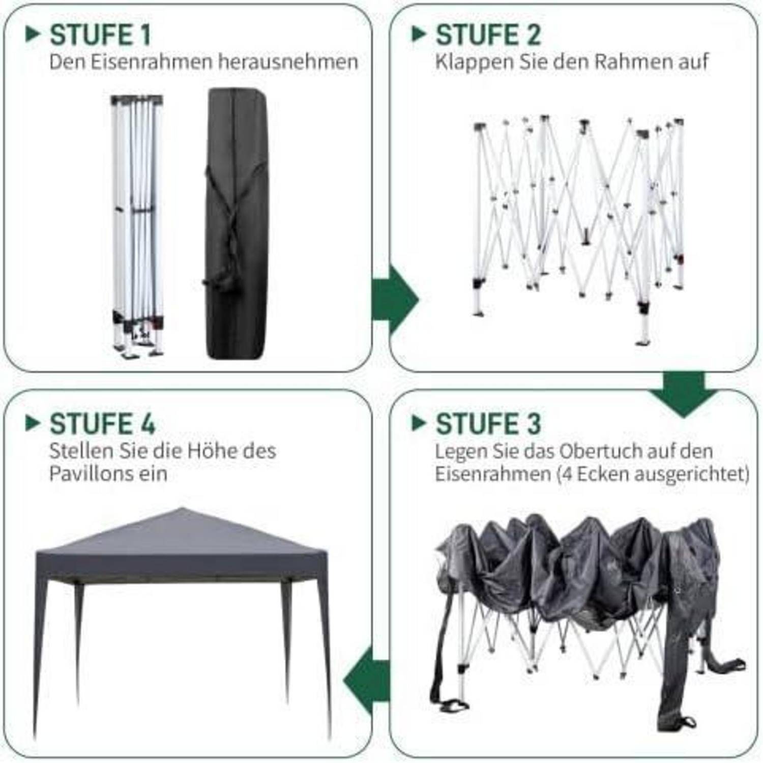 Bonnlo Pop-up Faltpavillon 3x3m mit Laufradtasche, Höhenverstellbar, Wasserdicht, UV Schutz 50+, 4 Seitenteilen und 4 Sandsäcke, Gartenpavillon für