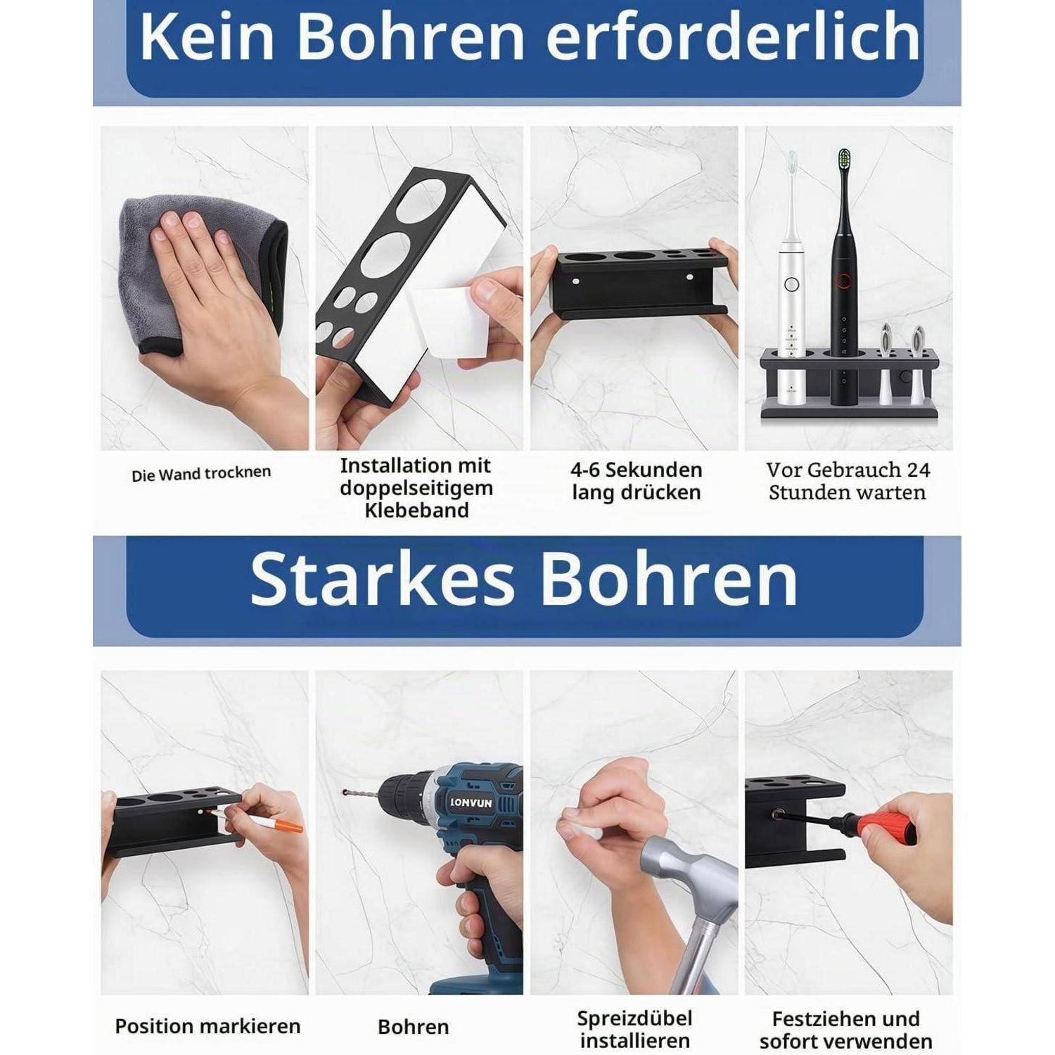 Zahnbürstenhalter, Elektrische Zahnbürste Halterung, Halterung Elektrische Zahnbürste mit 6 Löchern, Schwarz Toothbrush Holder, Zahnbürstenhalter