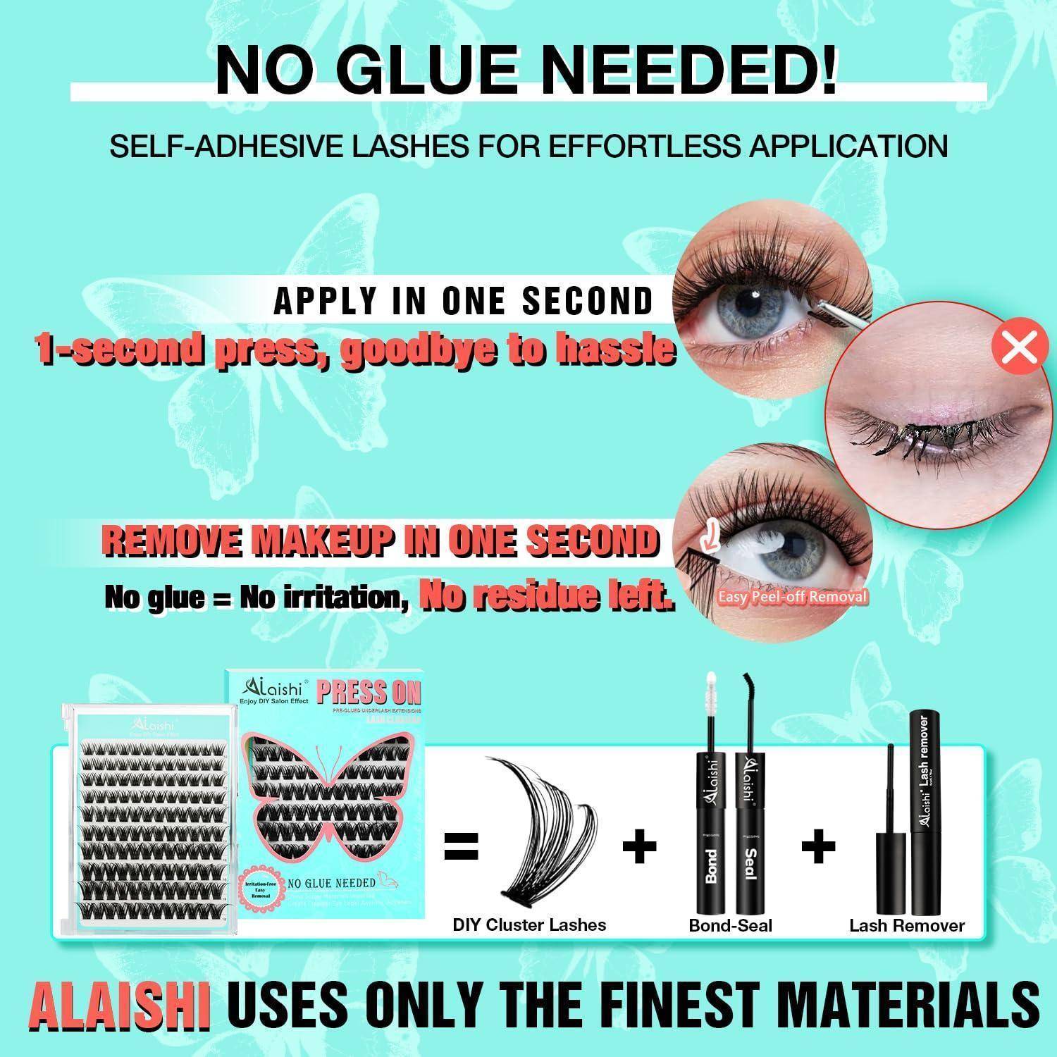 Selbstklebende Wimpern, No Glue Needed, 120 Stück DIY Lash Cluster Extensions Kit 10-18mm, Fluffy D Curl mit Pinzette – Einfache Applikation Glue