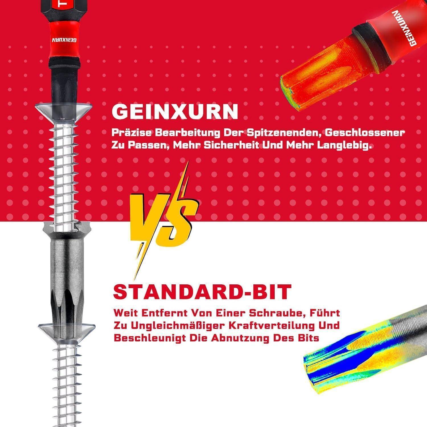 GEINXURN 30 Stück T25 Schlagfester Schrauberbitsatz 25mm Länge #25 Torx 1/4 zoll Sechskantschaft Antriebsbits mit 1 Stück 60mm Magnetische Bit-Halt