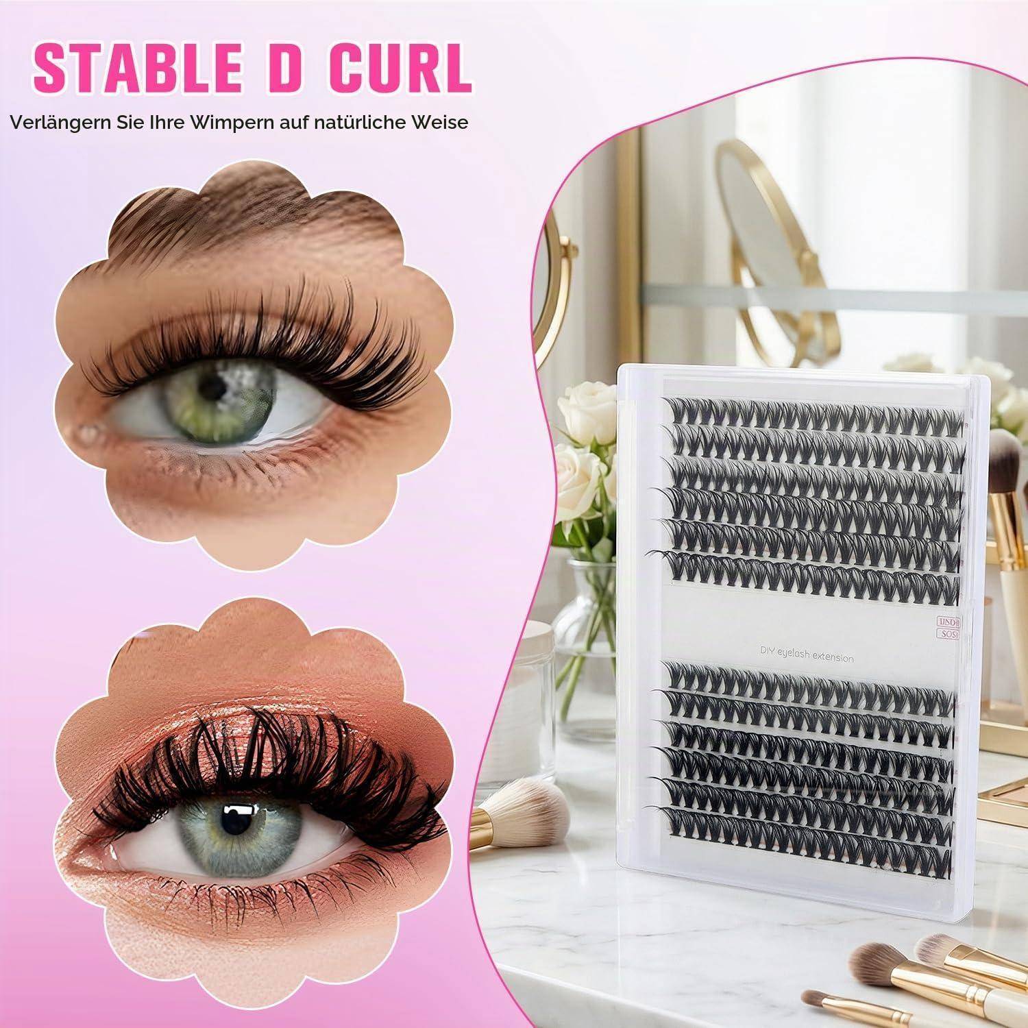 Wimpern Extensions Set, 240Pcs DIY Lash Clusters Kit mit Bond and Seal, Pinzette, Entferner, 30P 40P Mix 10-16mm für Natürlichen Look