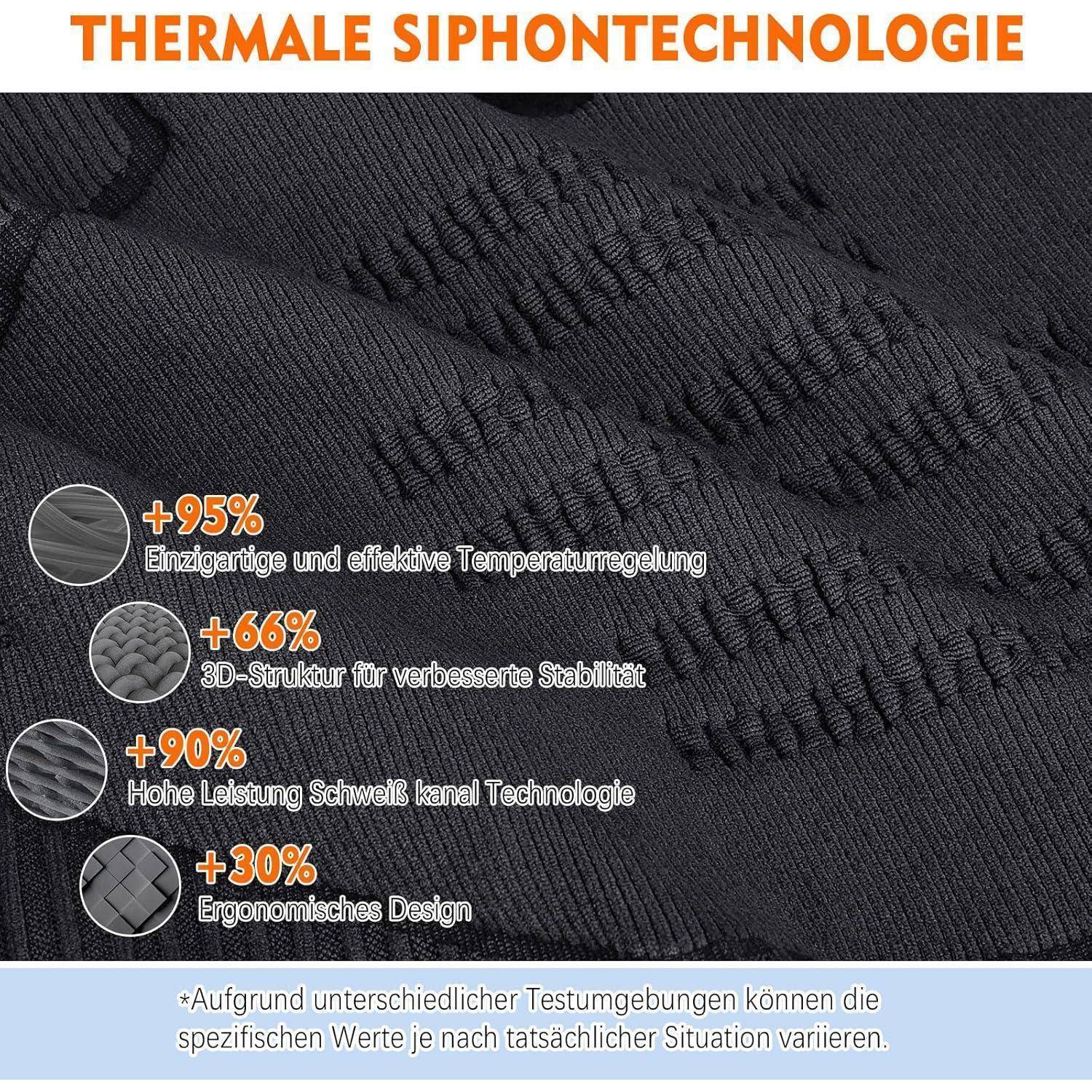 Werbegrafik für schwarzen Thermostoff mit der Überschrift „THERMALE SIPHONTECHNOLOGIE