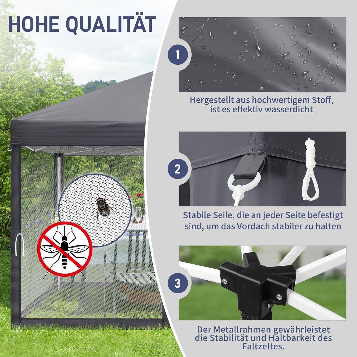 LEADZM Pavillon,Faltpavillon,Wasserdicht,UV Schutz 50+,Höhenverstellbar mit Moskitonetzen, Stabil, Ideal für Garten, Terrasse, Camping und gewerblic