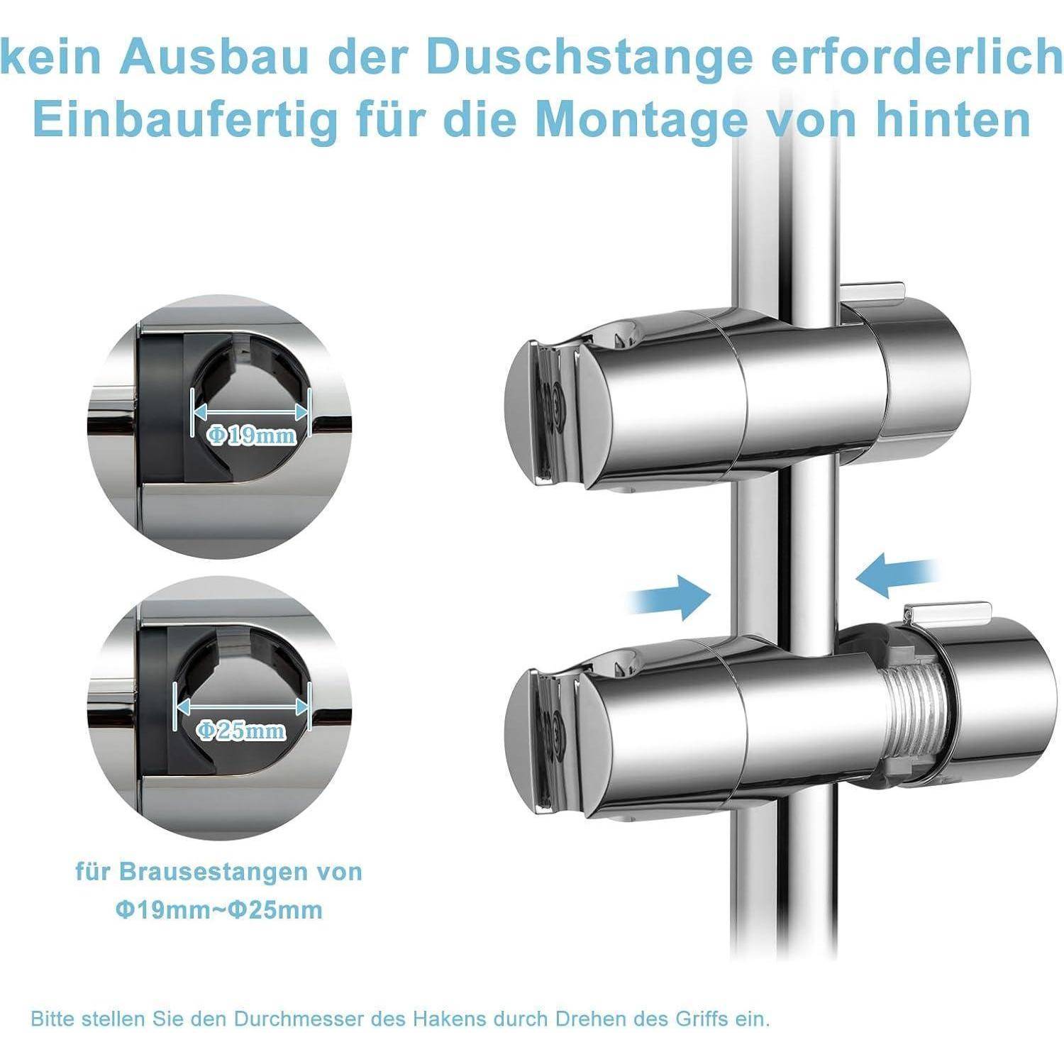 OFFO Handbrause Halterung 19-25 mm Verstellbarer Durchmesser, Duschbrausehalterung für Schiebestange einstellbar, Schieberklemme Bad Ersatz, Sprayer
