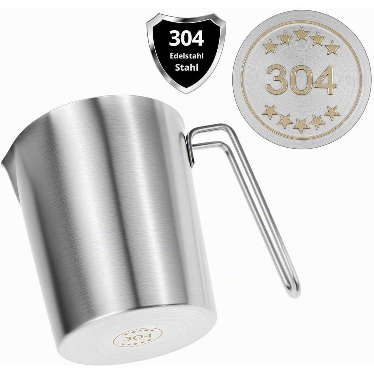 Messbehälter aus Edelstahl mit Griff, gekennzeichnet mit „304 Edelstahl Stahl