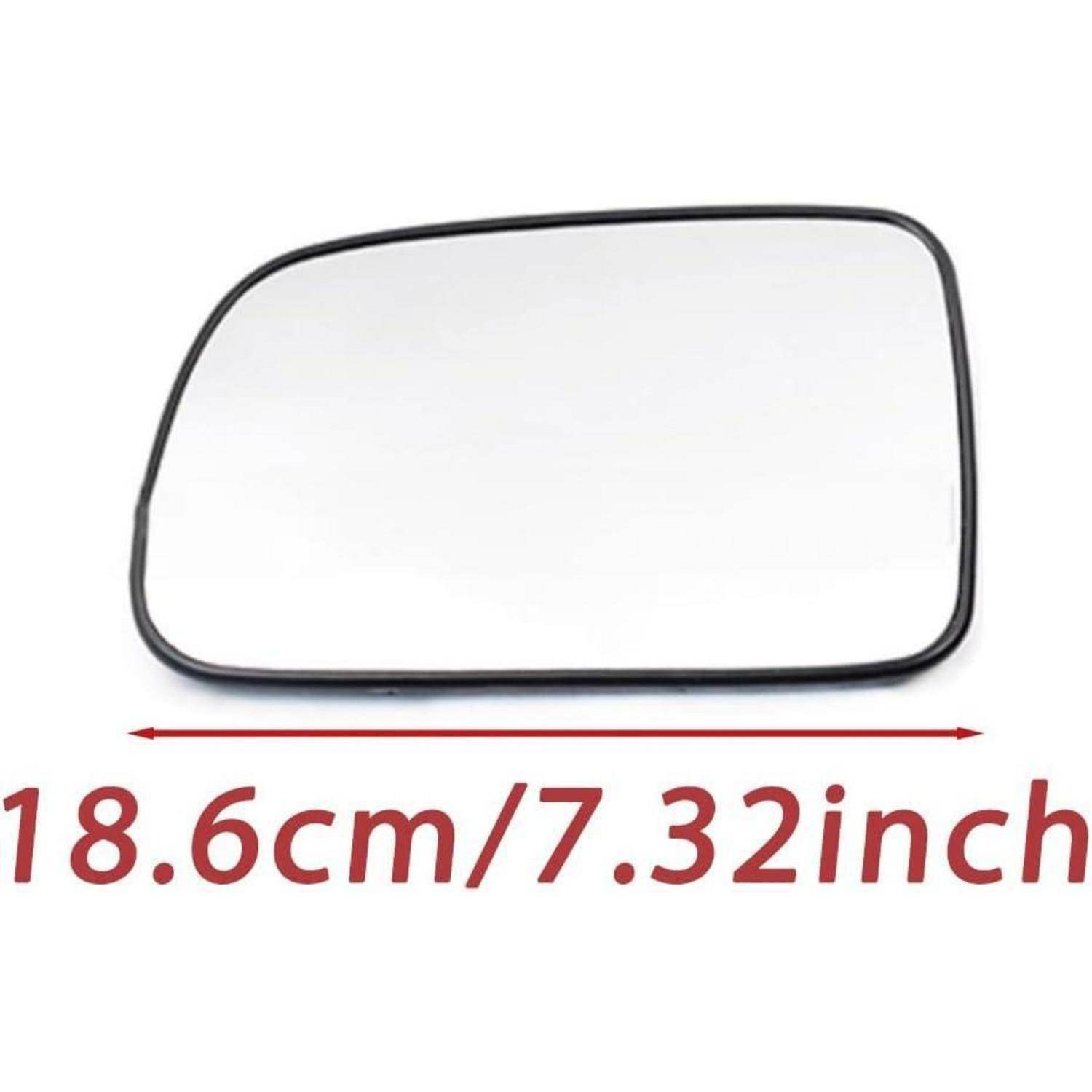 Rechteckiger Spiegel oder Panel mit schwarzem Rahmen auf weißem Hintergrund mit einem roten Dimensionspfeil mit der Bezeichnung „18,6 cm/7,32 Zoll