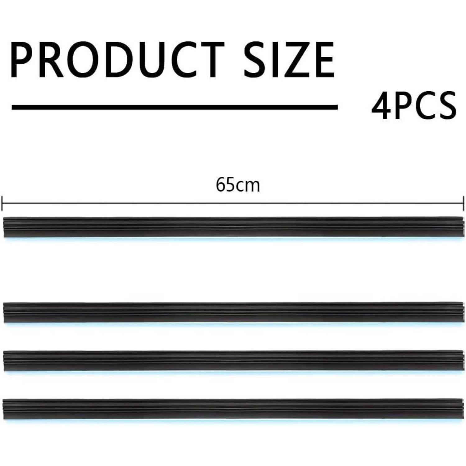 Größentabelle für 4 Teile, wobei jeder Streifen 65 cm lang ist.
