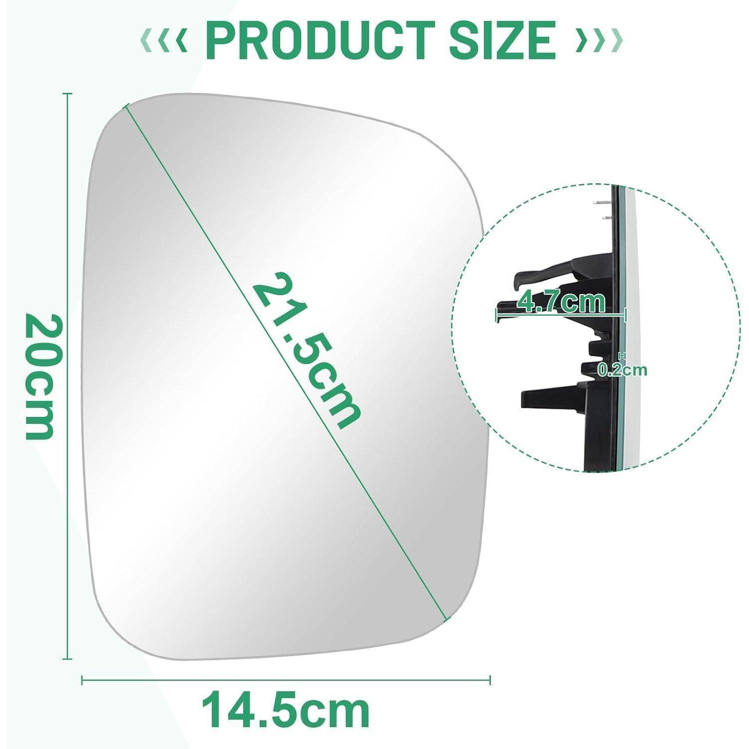 Produktgrößendiagramm mit einem abgerundeten rechteckigen Panel: 20 cm hoch, 14,5 cm breit, 21,5 cm Diagonale, mit Seitenprofiltiefendetails von 4,7 cm und 0,2 cm.