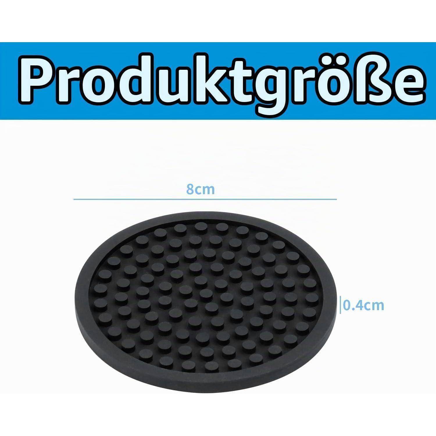 Schwarze Gummimatte aus Kautschuk mit erhobenen Punkten, gekennzeichnet mit „Produktgröße