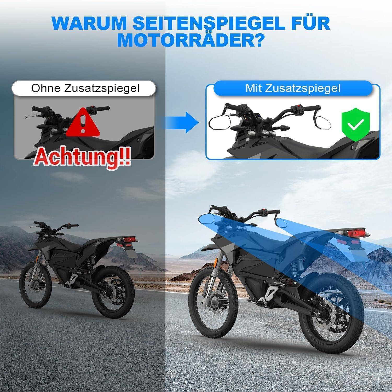 SUPAREE Motorrad Spiegel Universal Motorrad Rückspiegel motorrad Spiegel e-geprüft 360°Drehbar mit Robuste Aluminiumlegierung kompatibal für Scoot