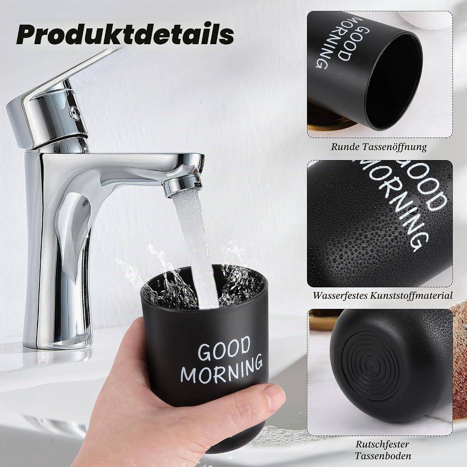 Die Produktdetails zeigen eine schwarze Tasse mit der Aufschrift „GOOD MORNING