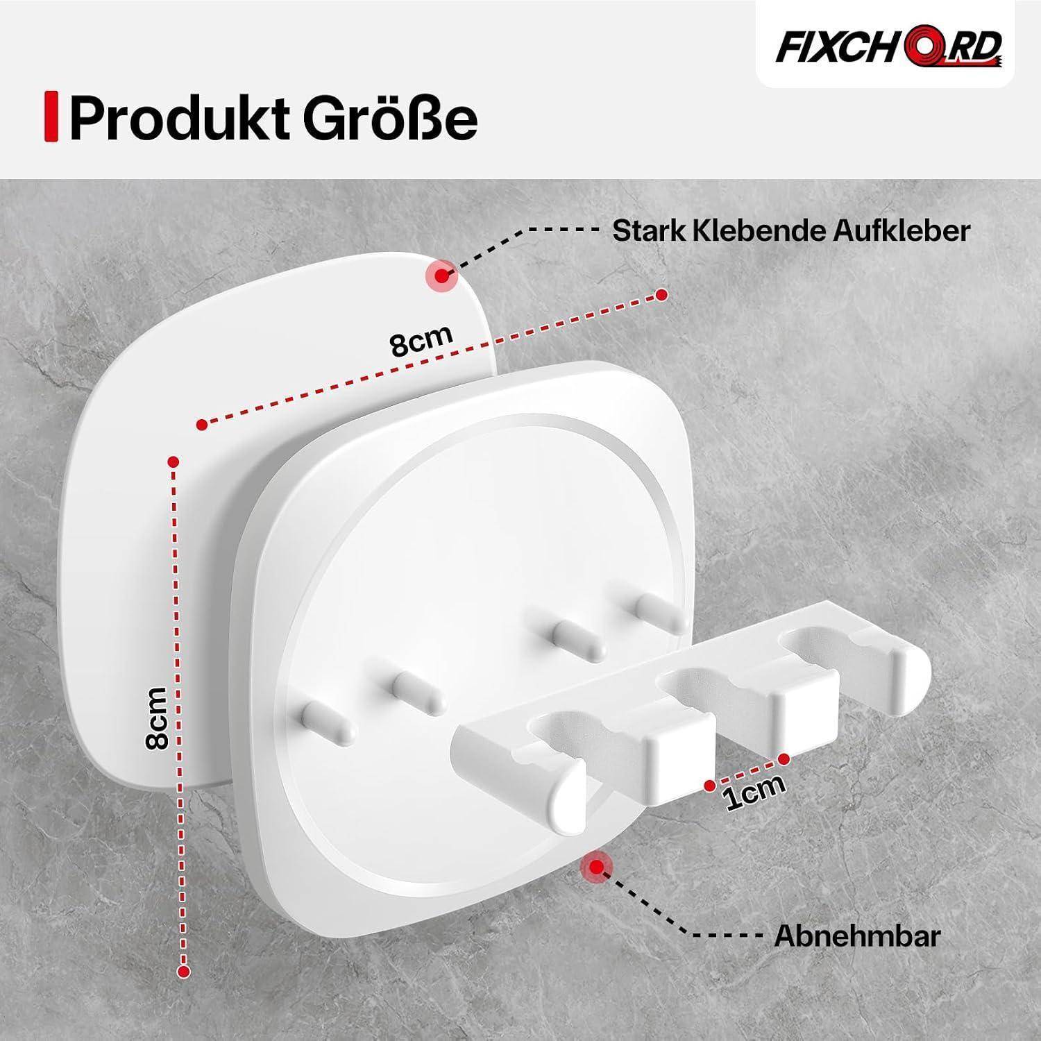 3D-Produktgrößendiagramm eines abnehmbaren Klebstoffstecker-Halters, beschriftet mit 8 cm mal 8 cm mit 1 cm Vorsprung; enthält die Notizen „Stark Klebende Aufkleber