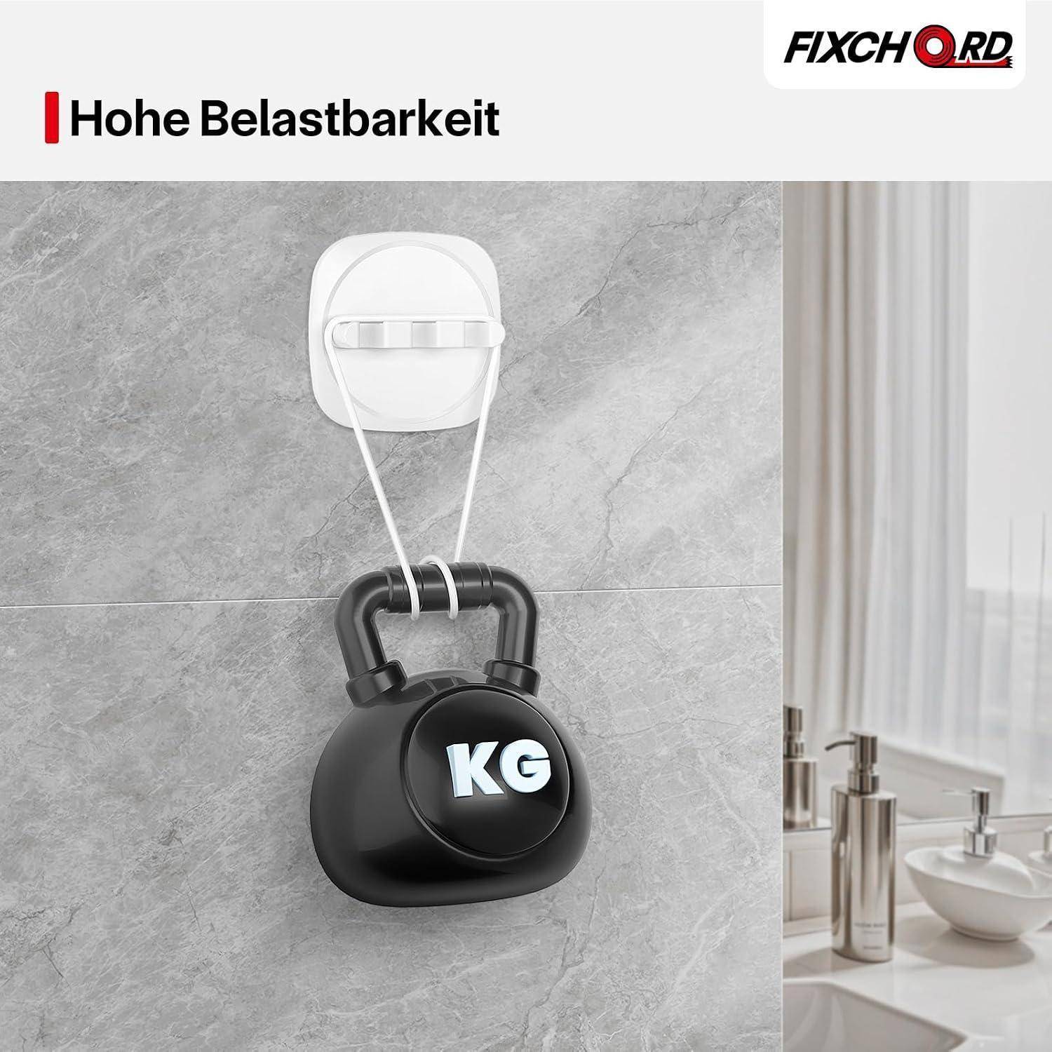 Schwarzer wandmontierter Haken hält eine Kettlebell; deutscher Text besagt 