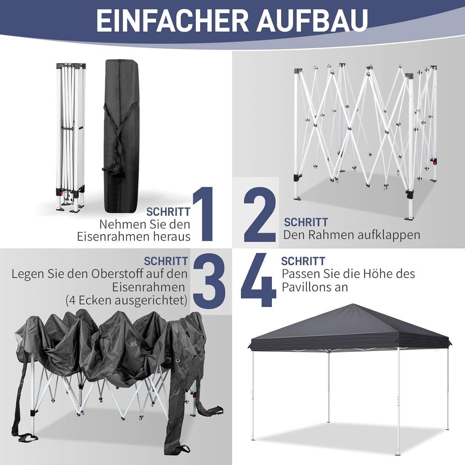 Pop-Up Pavillon 3x3 m, Faltpavillon,Wasserdicht,Winterfest,UV Schutz 50+,Gartenzelt,Partyzelt,mit 4 Seitenteilen,4 Sandbeutel,für