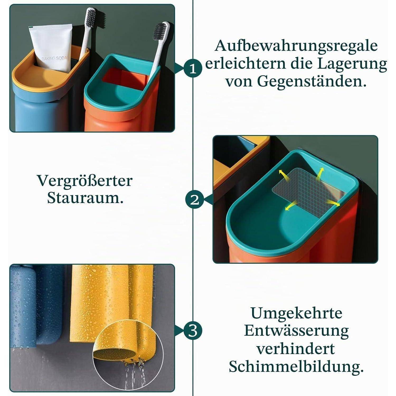 4 Stück Zahnbürstenhalter,Zahnputzbecherhalter Ohne Bohren,Zahnbürstenhalter Wand,Zahnputzbecher,Zahnbürstenhalter Wand Ohne Bohren,Organizer mit