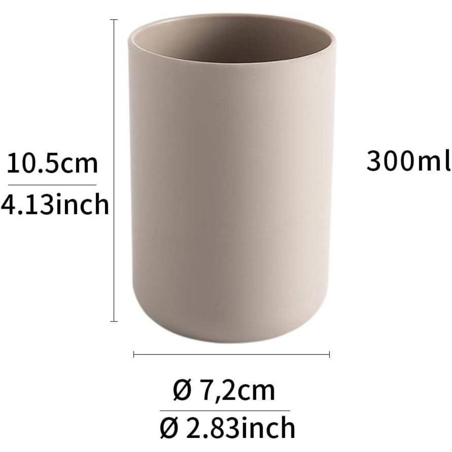 Beige zylindrischer Becher mit den Abmessungen 10,5 cm Höhe, 7,2 cm Durchmesser und 300 ml Fassungsvermögen.