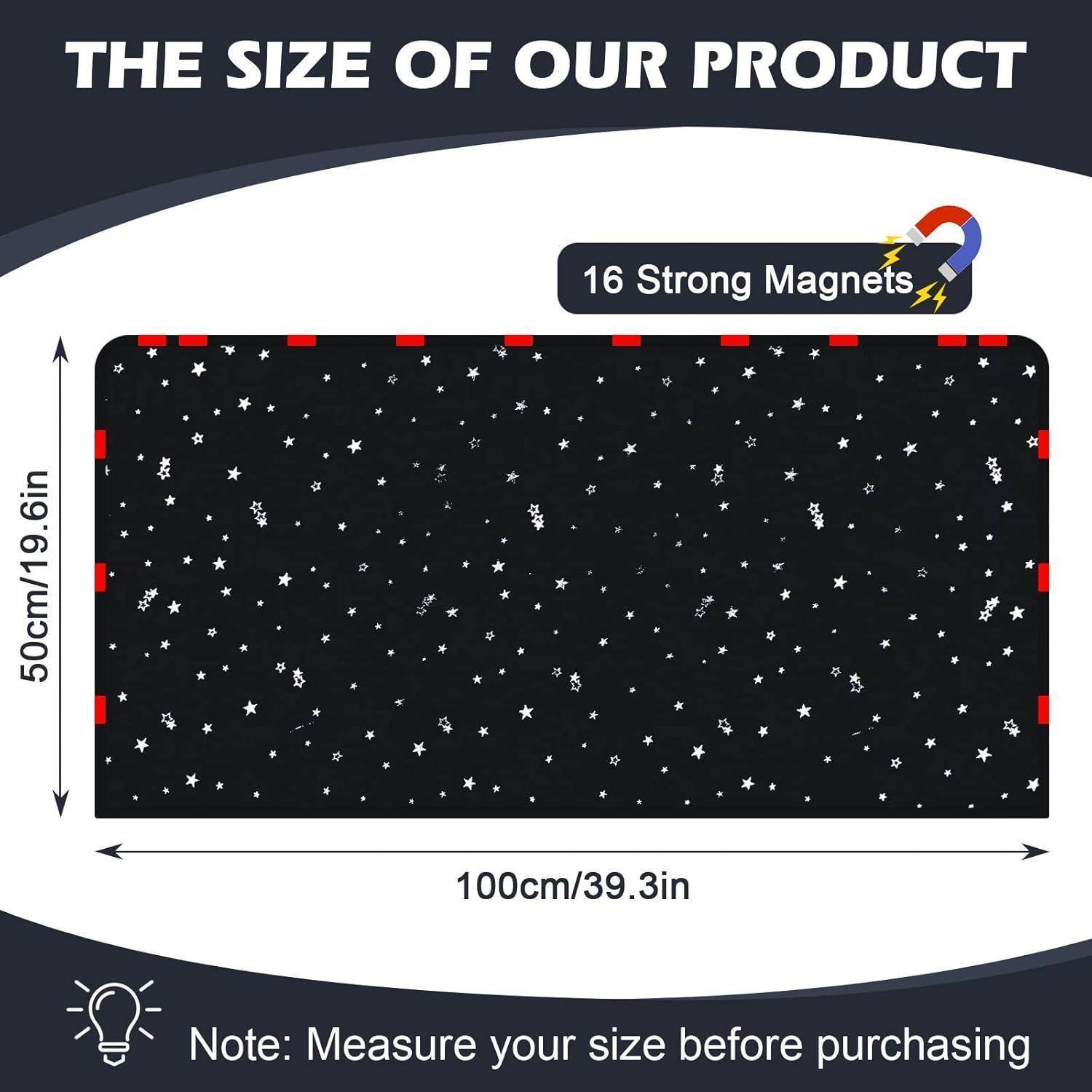 Größentabelle für einen magnetischen Vorhang oder Bildschirm: 100 cm x 50 cm, gekennzeichnet mit „16 starke Magnete