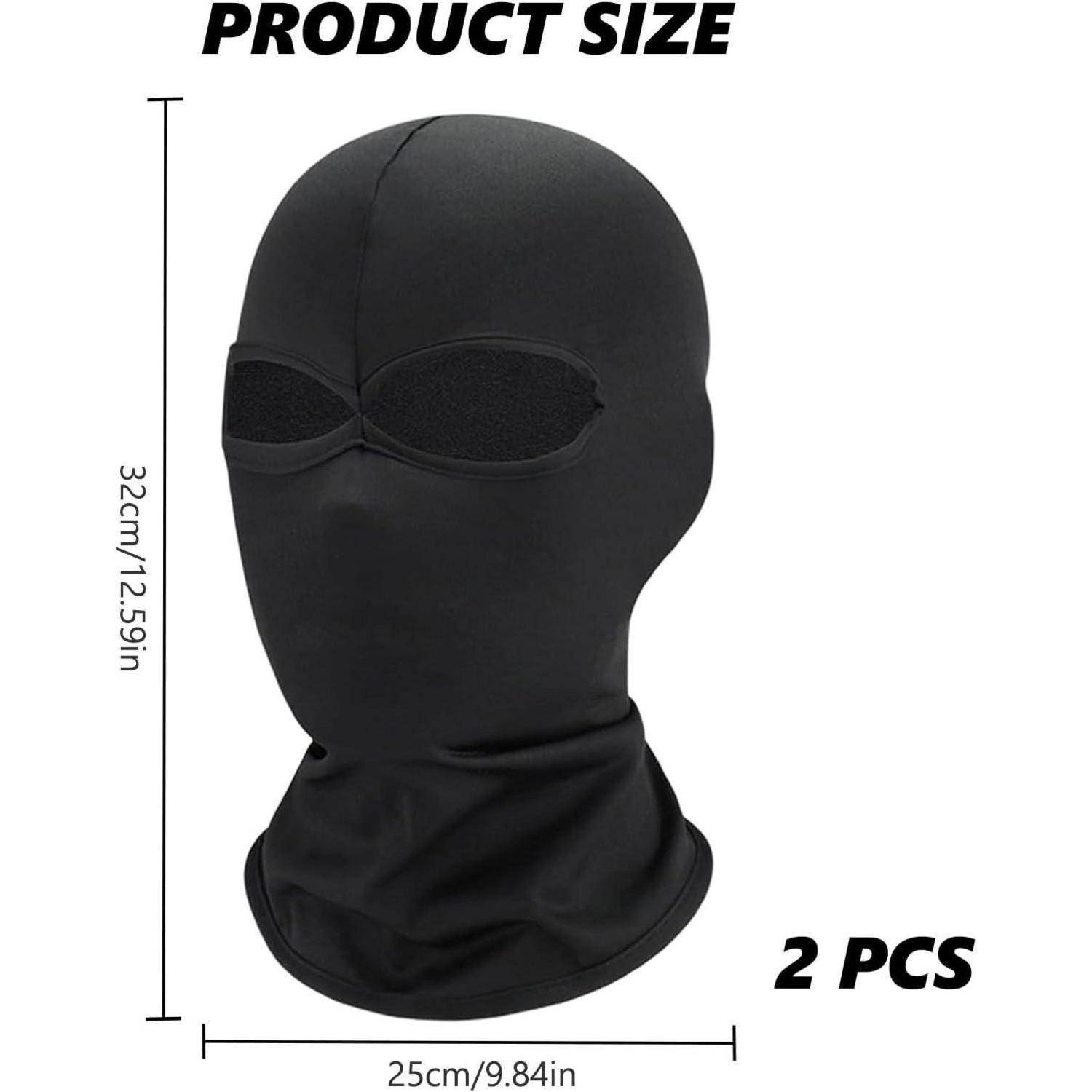 Schwarze Sturmmaske mit vollständiger Gesichtsbedeckung Produktbild mit der Bezeichnung „PRODUKTGRÖSSE