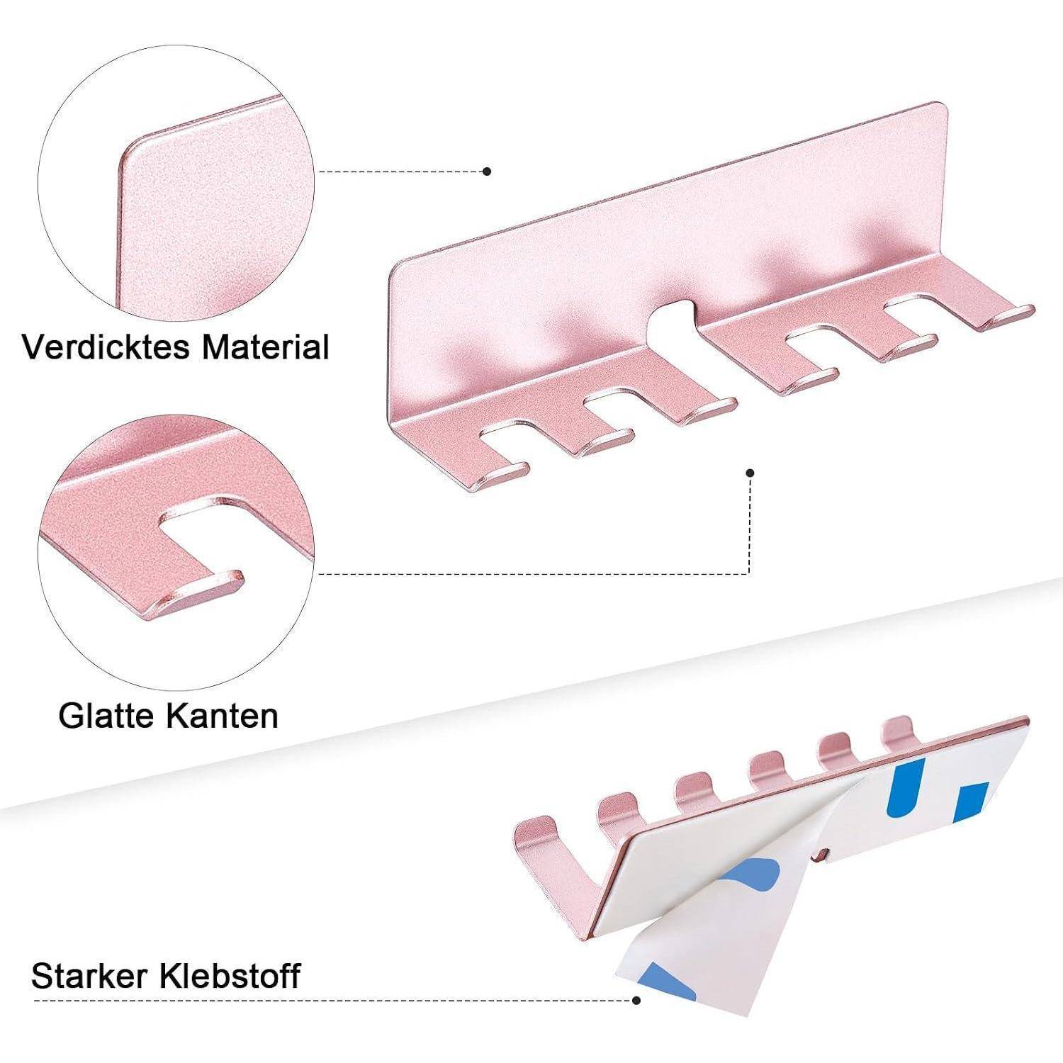 Illustration eines rosa Klebewandhaken-Streifens mit Nahaufnahmen mit den Bezeichnungen 