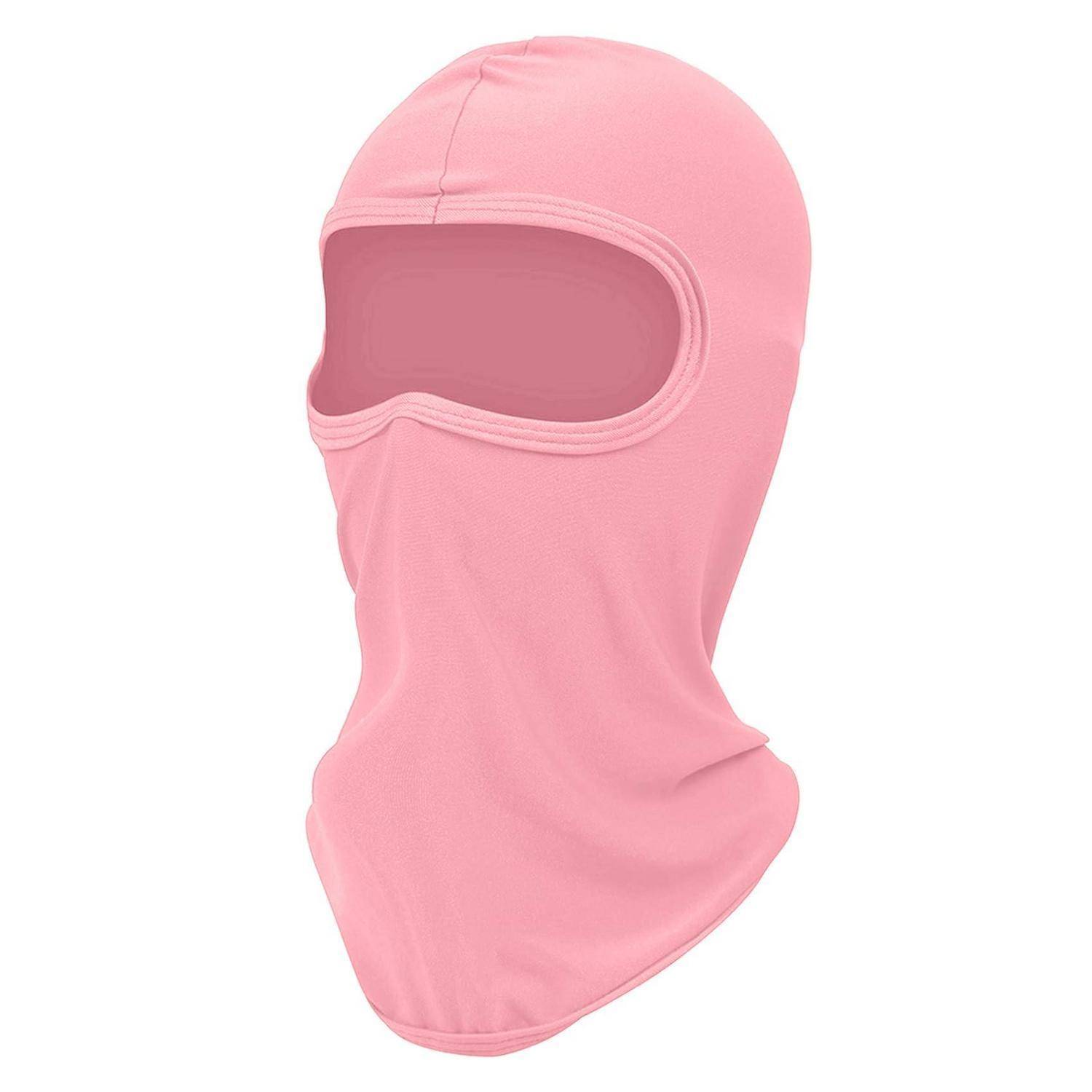 Rosa Gesichtsmaske im Balaclava-Stil mit Augenöffnung, dargestellt auf weißem Hintergrund.