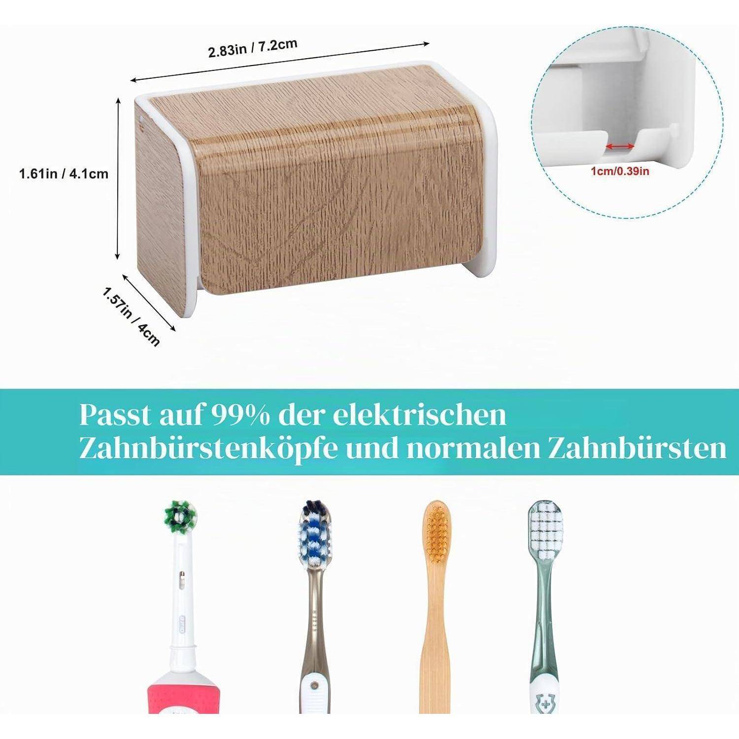 Abbildung einer Holzabdeckung für elektrische Zahnbürsten, Größe 2,83 x 1,61 x 1,57 Zoll, passend für 99% der Köpfe von elektrischen Zahnbürsten und reguläre Zahnbürsten.