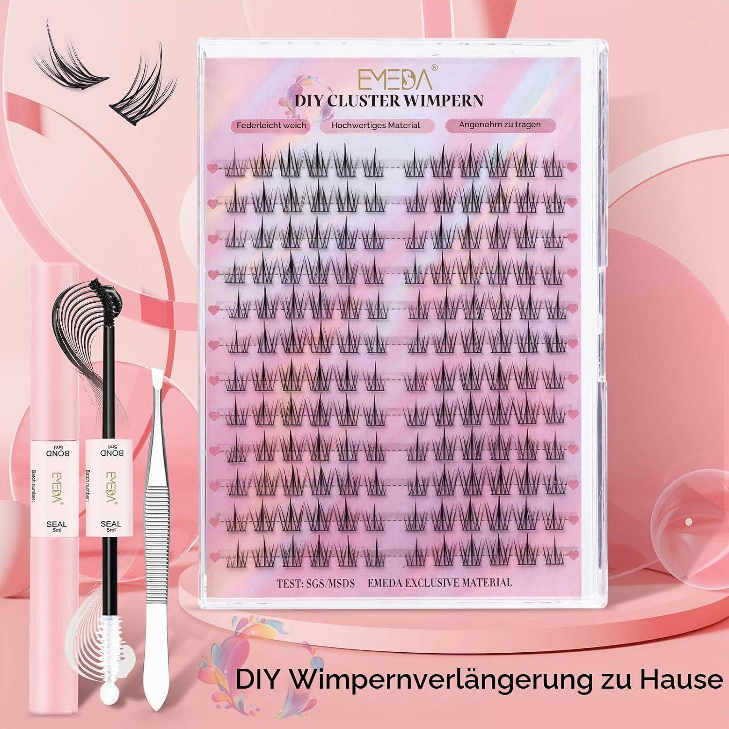 EMEDA Manga Cluster-Wimpern kit 9mm-13mm mix Individuelle Wimpern Wispy Natürliche Clusterwimpern mit Bond und Seal und Pinzette C -Locke 3D