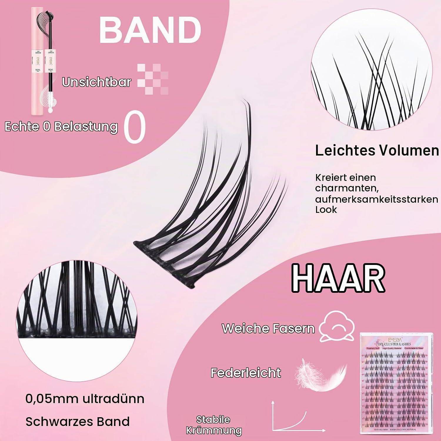 Infografik eines dünnen schwarzen Haarverlängerungsbandes, gekennzeichnet mit „BAND