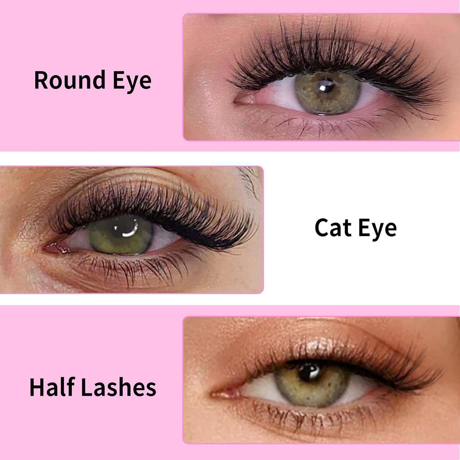 Drei Augen-Make-up-Beispiele mit den Bezeichnungen „Rundauge