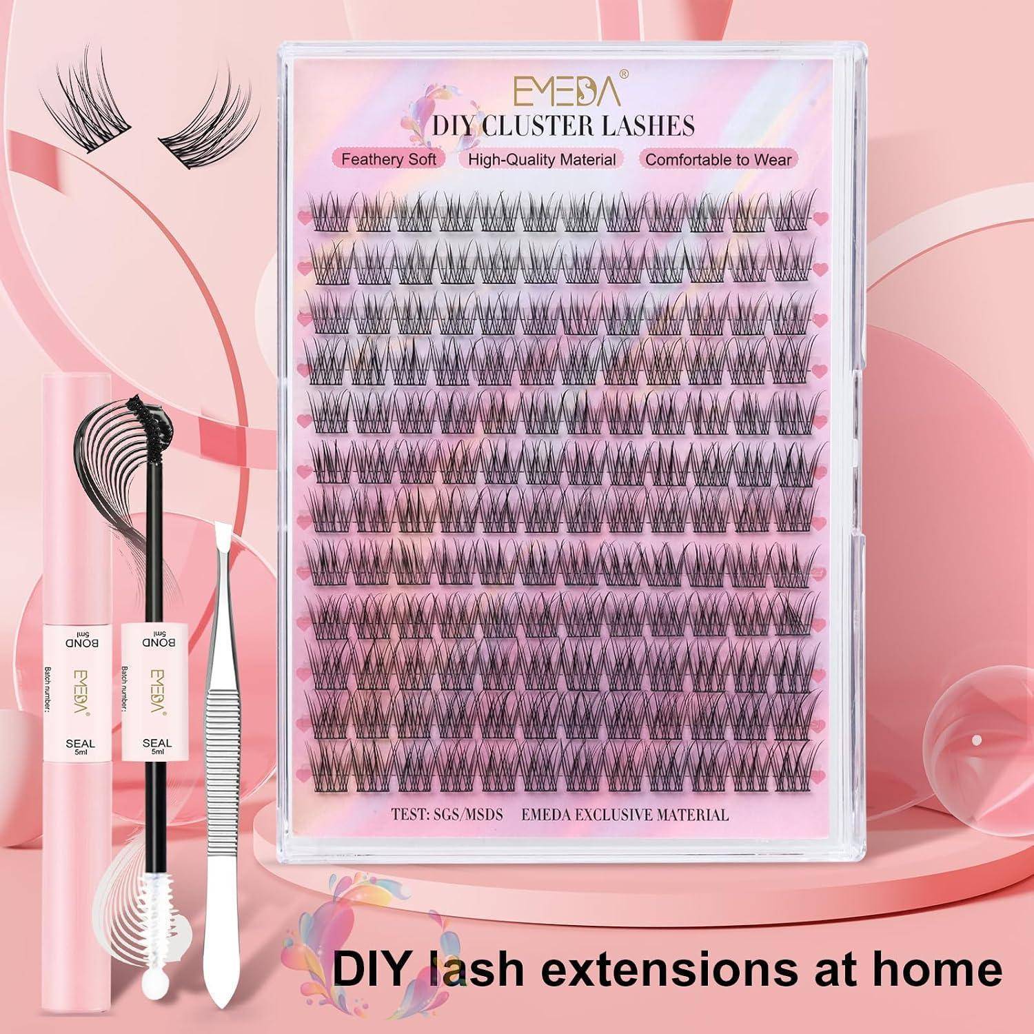 Rosa EMEDA DIY Cluster-Wimpern-Set mit Wimpernpaletten, Applikator-Werkzeugen und Text „DIY-Wimpernverlängerungen zu Hause