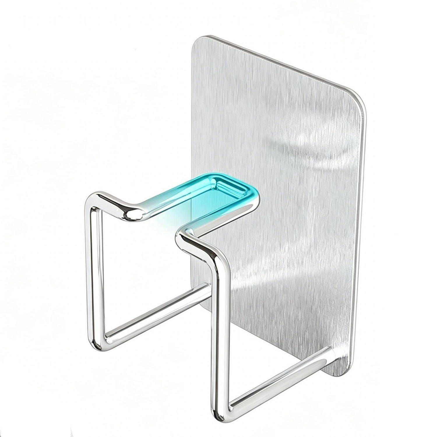 Wandmontierte Metallhalterung mit einer klaren blauen Kunststoffwiege, dargestellt in einer produktgestalteten Render auf weißem Hintergrund.