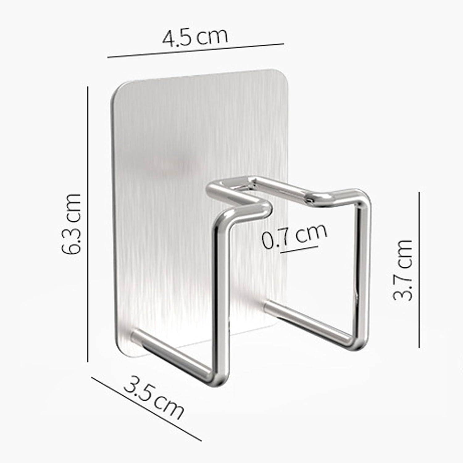 Dimensionierte Illustration einer wandmontierten Metallhaken- oder Regalhalterung mit Messwerten: Gebürstete Silberhalterung mit Abmessungen: 4,5 cm breit, 6,3 cm hoch, 3,5 cm tief, 3,7 cm Höhe und 0,7 cm Dicke.