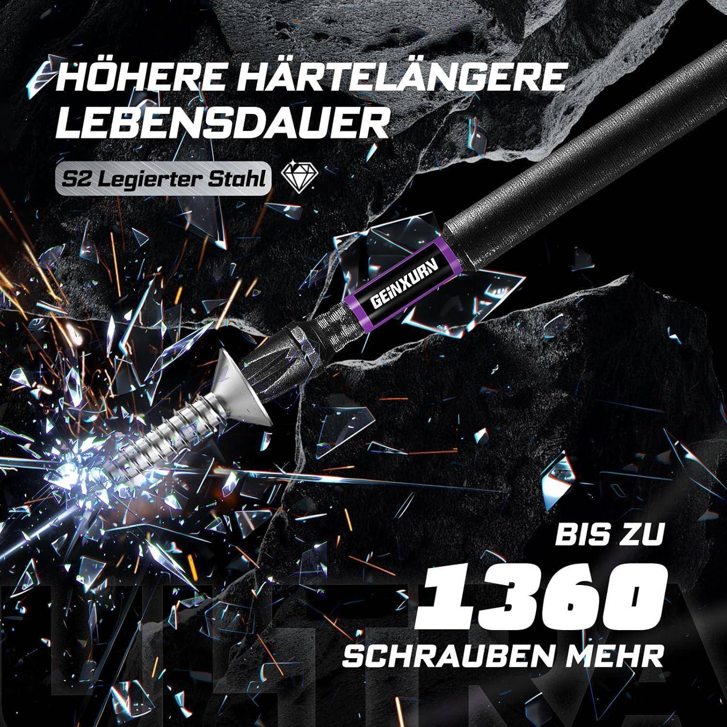GEINXURN 13tlg. Pozidriv Schrauber Bit Set Schlagfester PZ1 PZ2 PZ3 150mm Länge, 1/4 zoll Sechskantschaft S2 Legierter Stahl Magnetische
