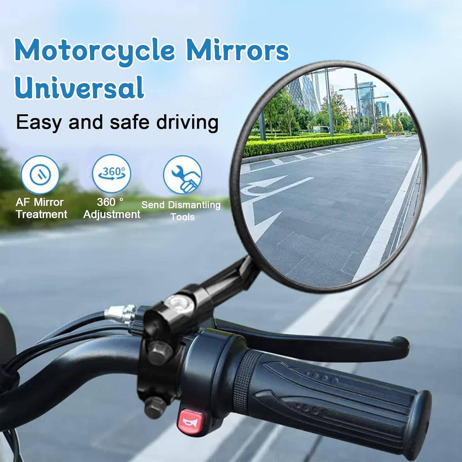 Motorrad-Lenkerermittel Spiegelanzeige mit rundem universallem Spiegel mit 360°-Verstellung, gekennzeichnet mit 