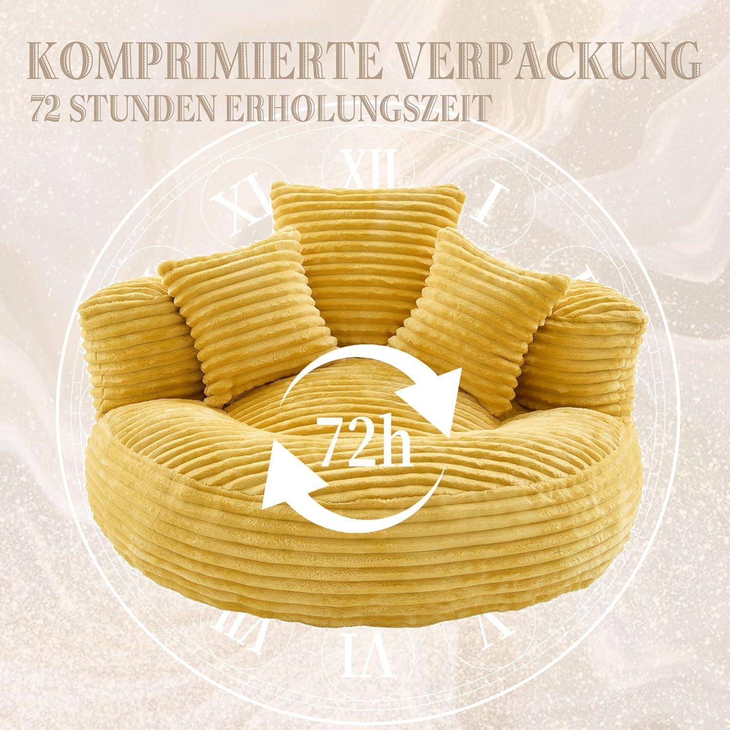 Komprimierte gelbe Kissenverpackung mit Symbol für 