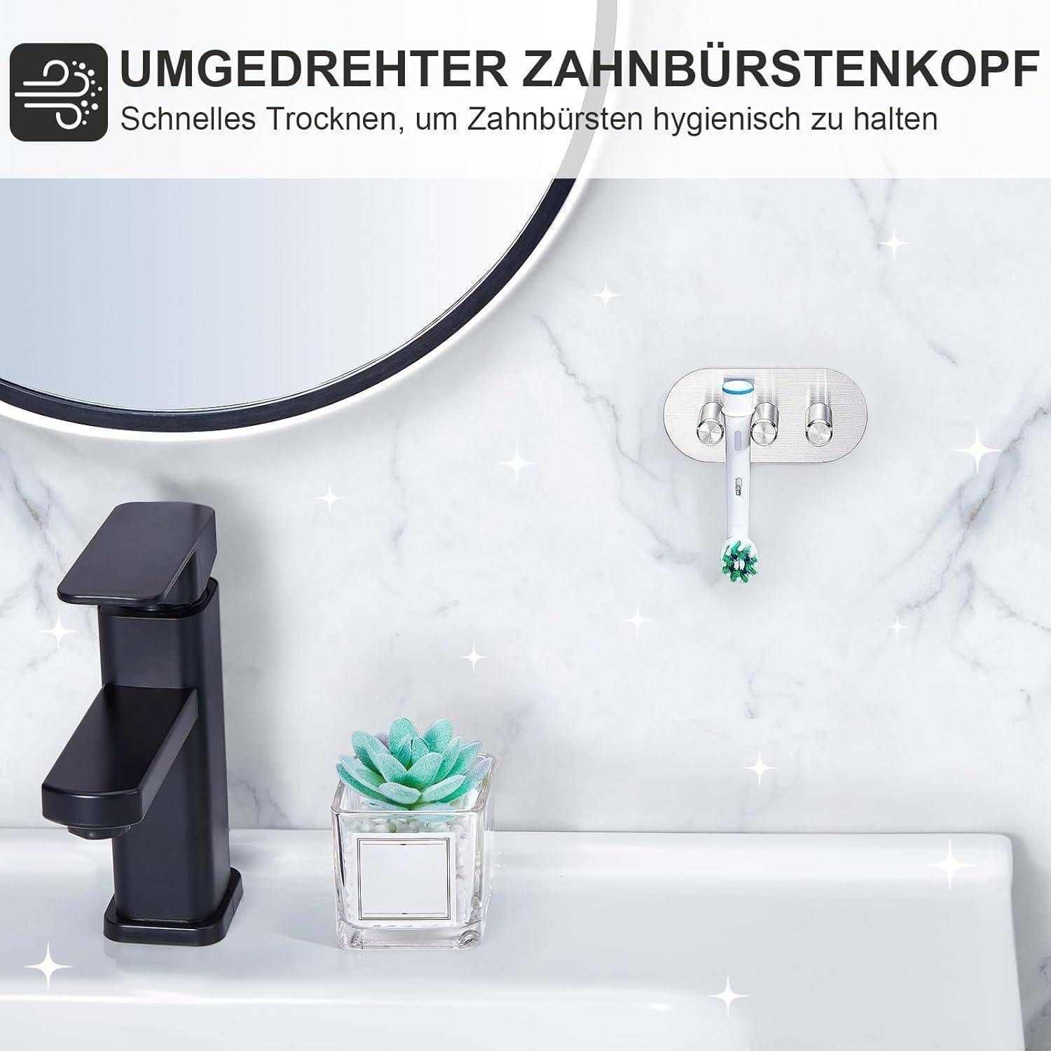 Anzeigenbild eines an der Wand montierten Zahnbürstenhalters mit der Bezeichnung „UMGEDREHTER ZAHNBÜRSTENKOPF