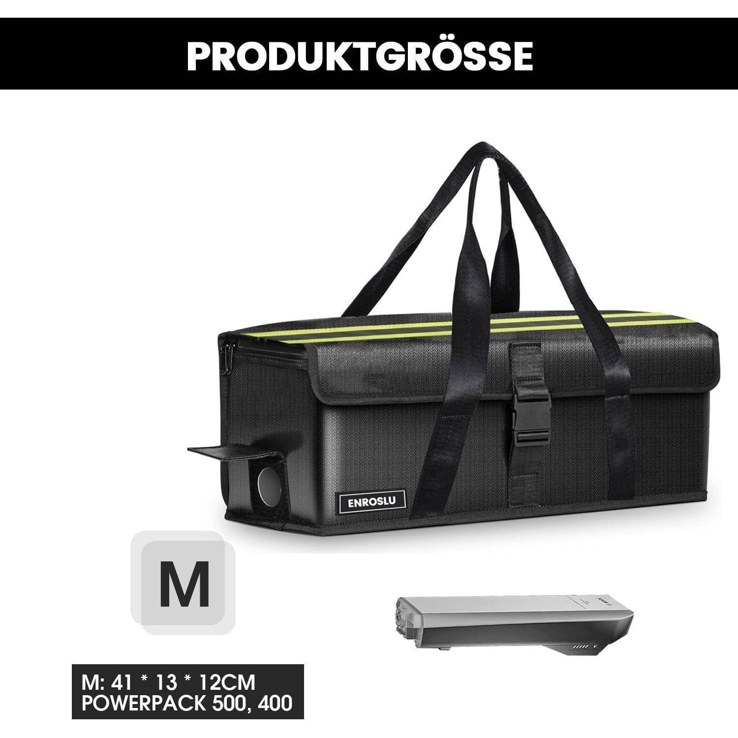 Produktgrößenabbildung, die einen ENROSLU-Transportkoffer in Größe M mit den Maßen 41 × 13 × 12 cm für Powerpack 500, 400 zeigt.