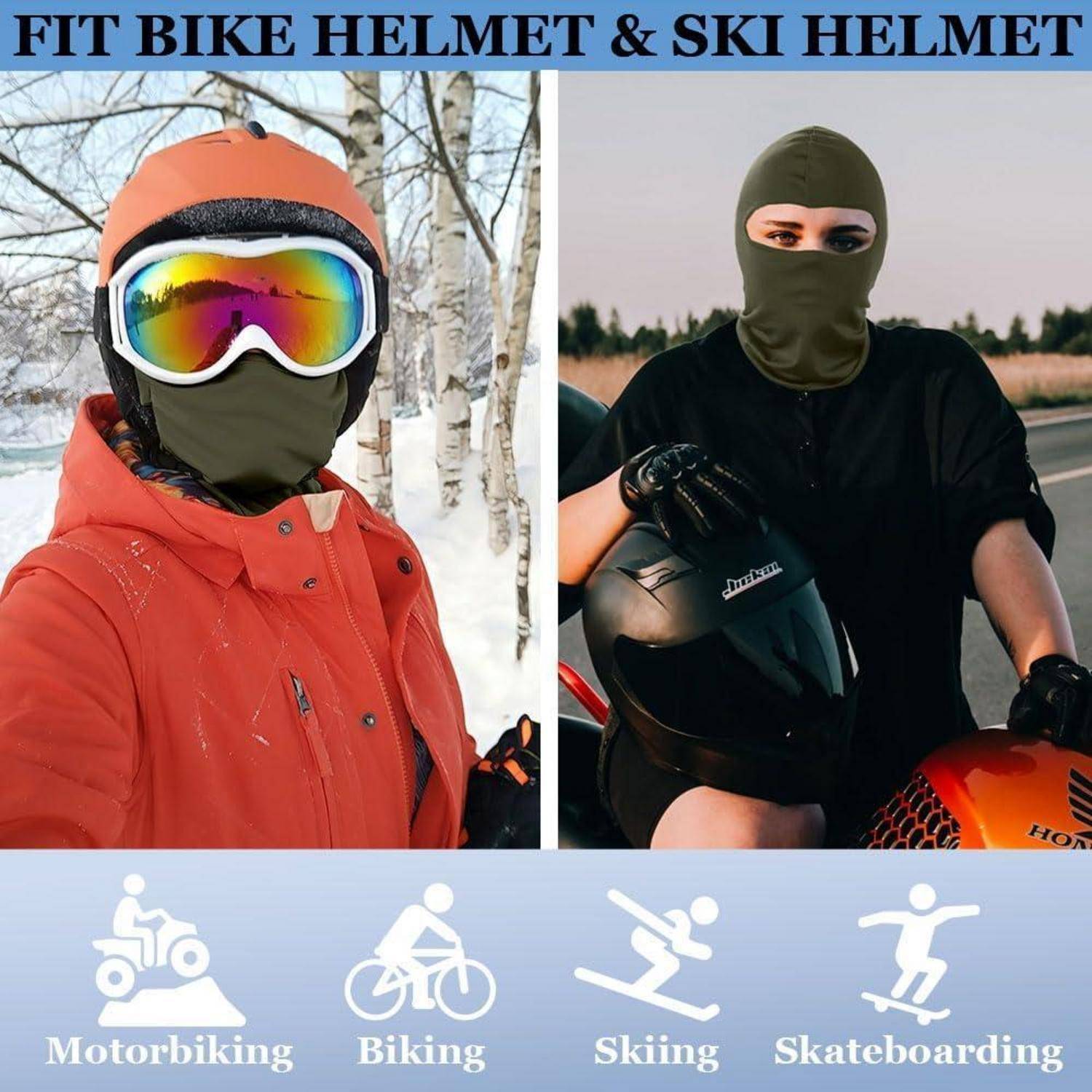 Werbebild mit dem Titel „FAHRRADHELM UND SKIHELM