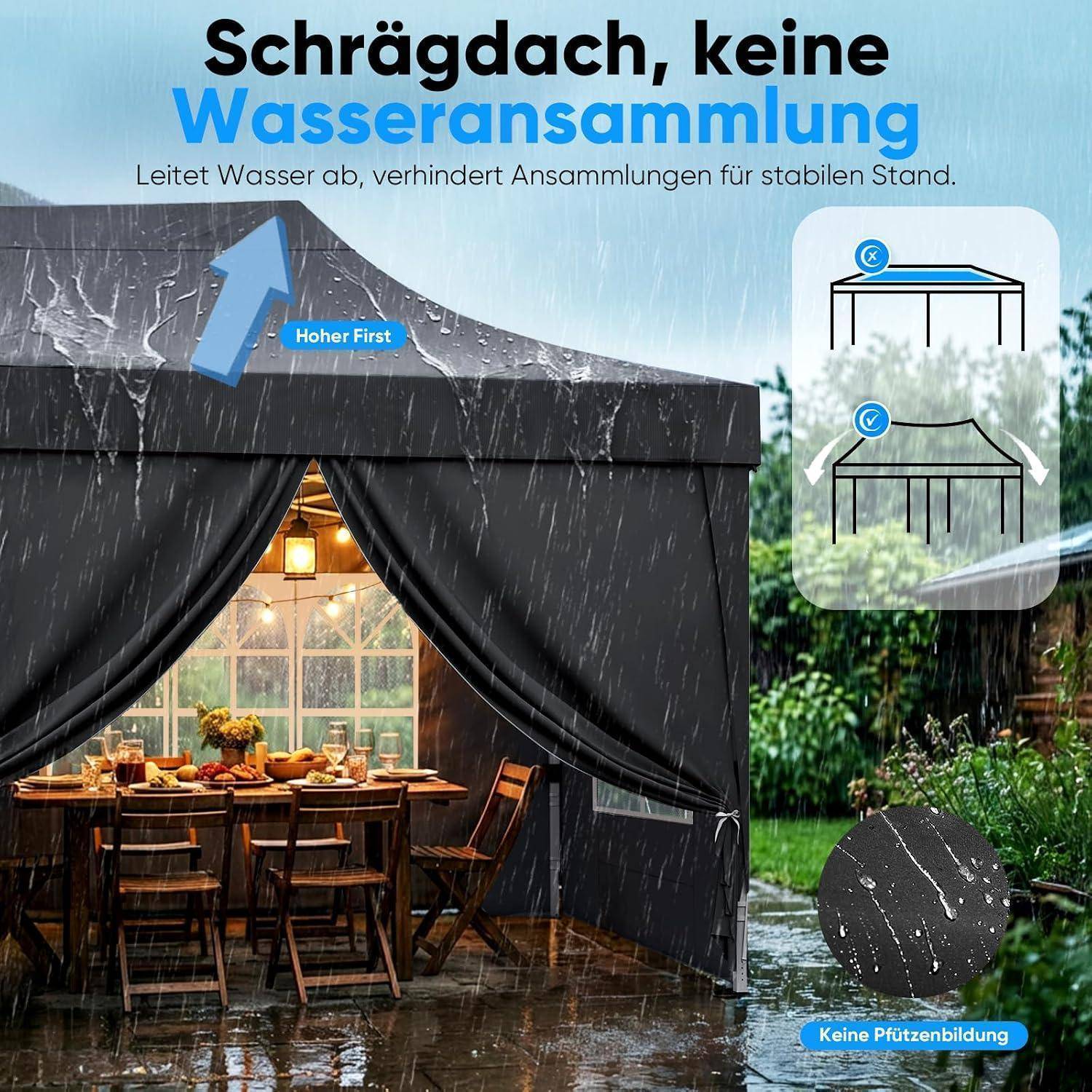 Quictent Faltpavillon 3x6m wasserdicht | Partyzelt, Pop-Up Pavillon, Gartenpavillon, stabil, mit Seitenwänden, UV-Schutz 50+, Tragetasche inkl