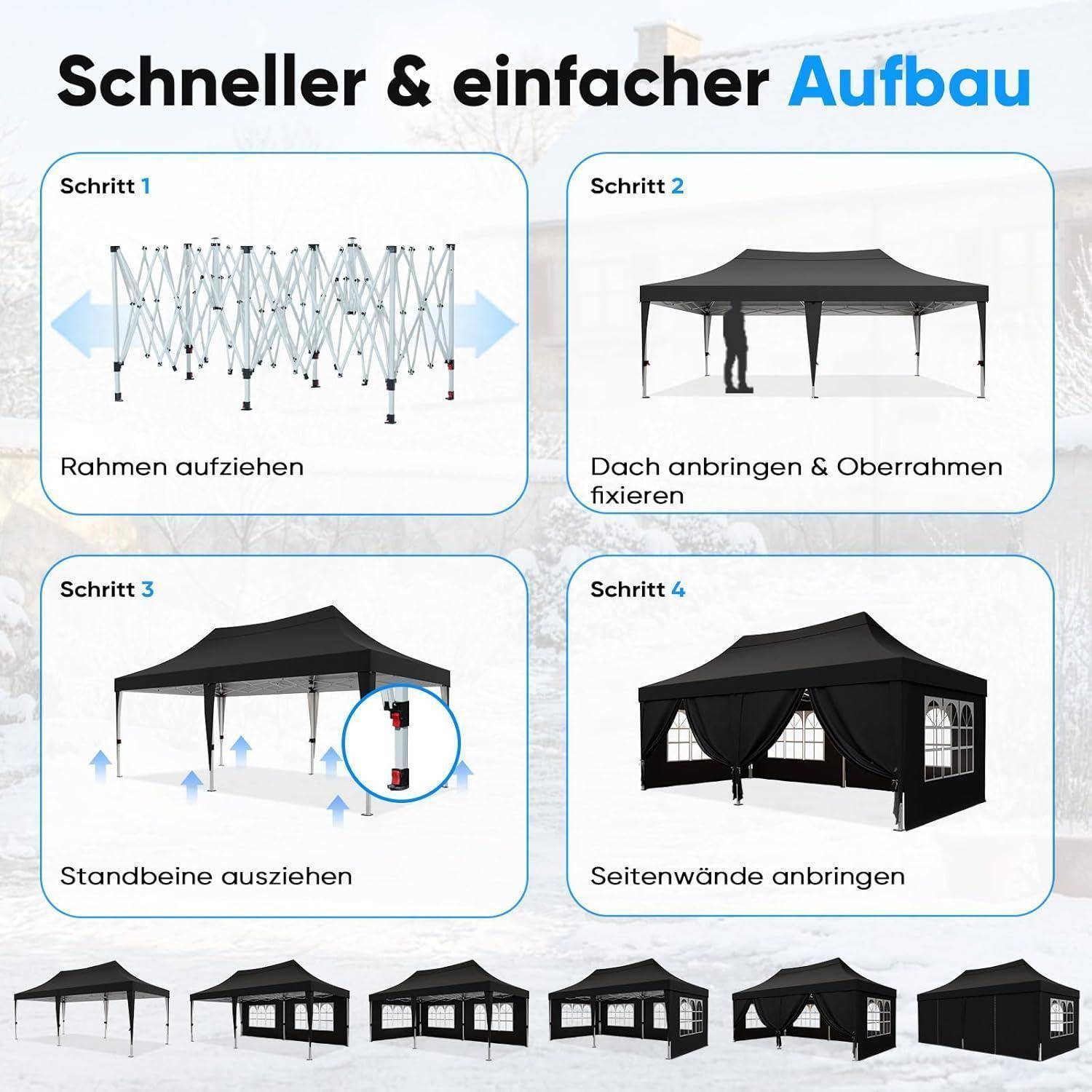 Quictent Faltpavillon 3x6m wasserdicht | Partyzelt, Pop-Up Pavillon, Gartenpavillon, stabil, mit Seitenwänden, UV-Schutz 50+, Tragetasche inkl