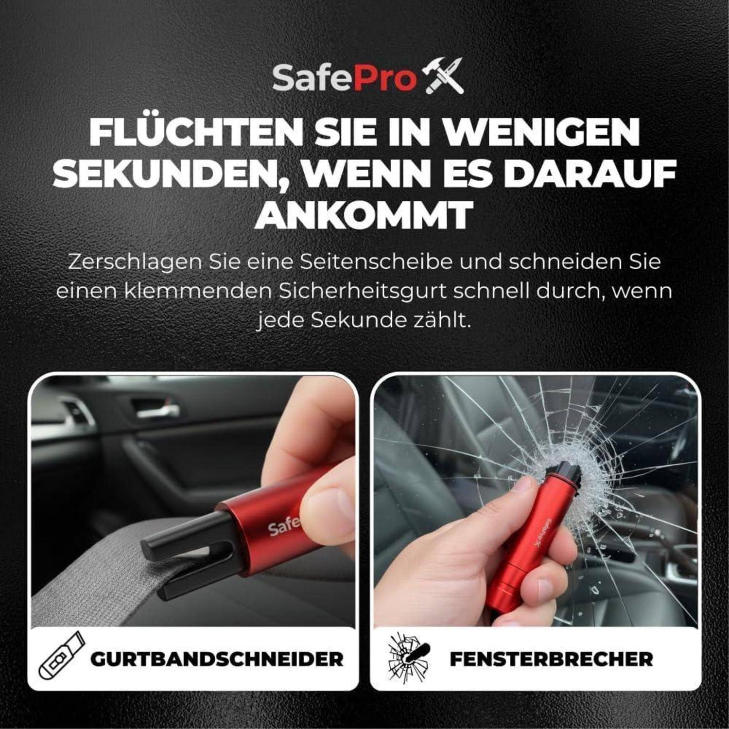 Notfallhammer Auto mit Gurtschneider - Lebensrettender Kompakt Federkörner Glasbrecher - Sicherheit Rescue Tool &amp; Scheiben Zertrümmerer für Schnell