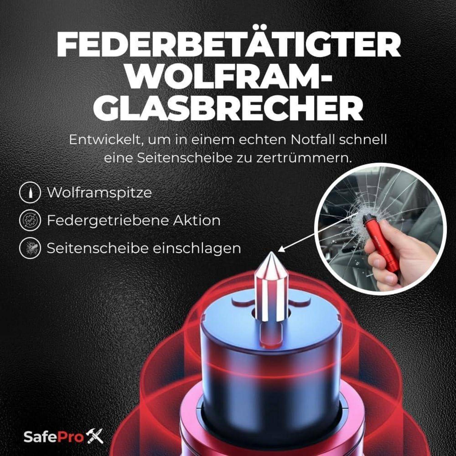 Notfallhammer Auto mit Gurtschneider - Lebensrettender Kompakt Federkörner Glasbrecher - Sicherheit Rescue Tool &amp; Scheiben Zertrümmerer für Schnell