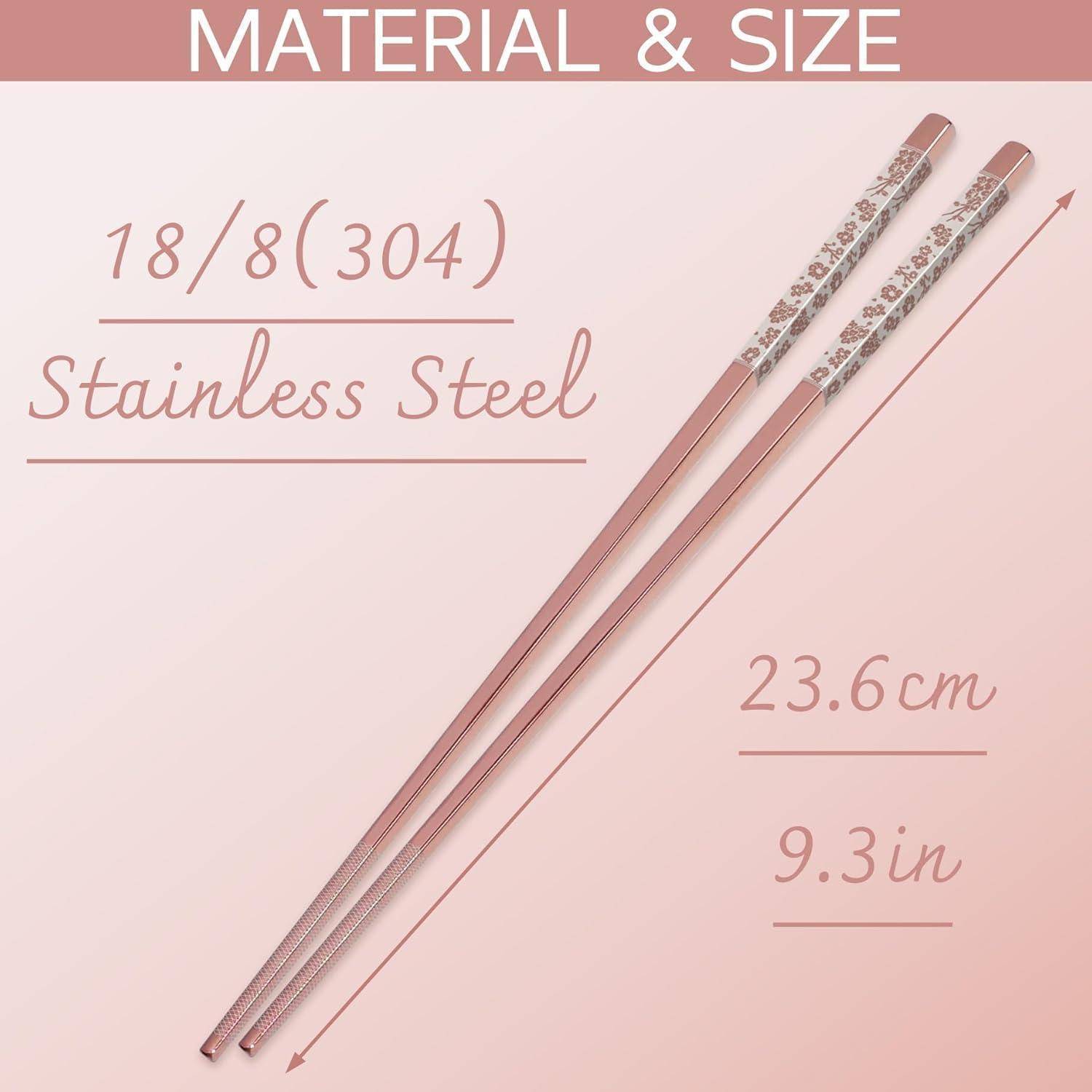Material- und Größendiagramm für Edelstahlstäbchen, gekennzeichnet 18/8 (304), Länge 23,6 cm oder 9,3 Zoll.