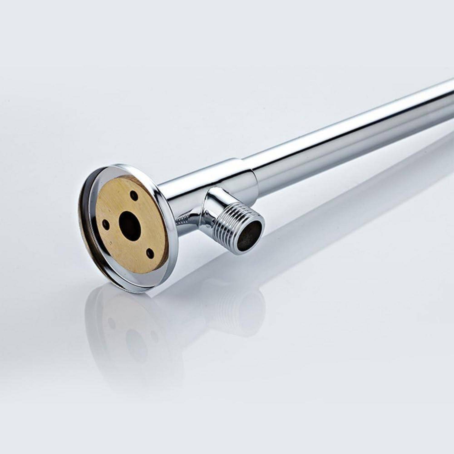Chromglanzend verchromter Duscharm mit runder Wandflansche und Gewinde-Auslass auf weißem Hintergrund