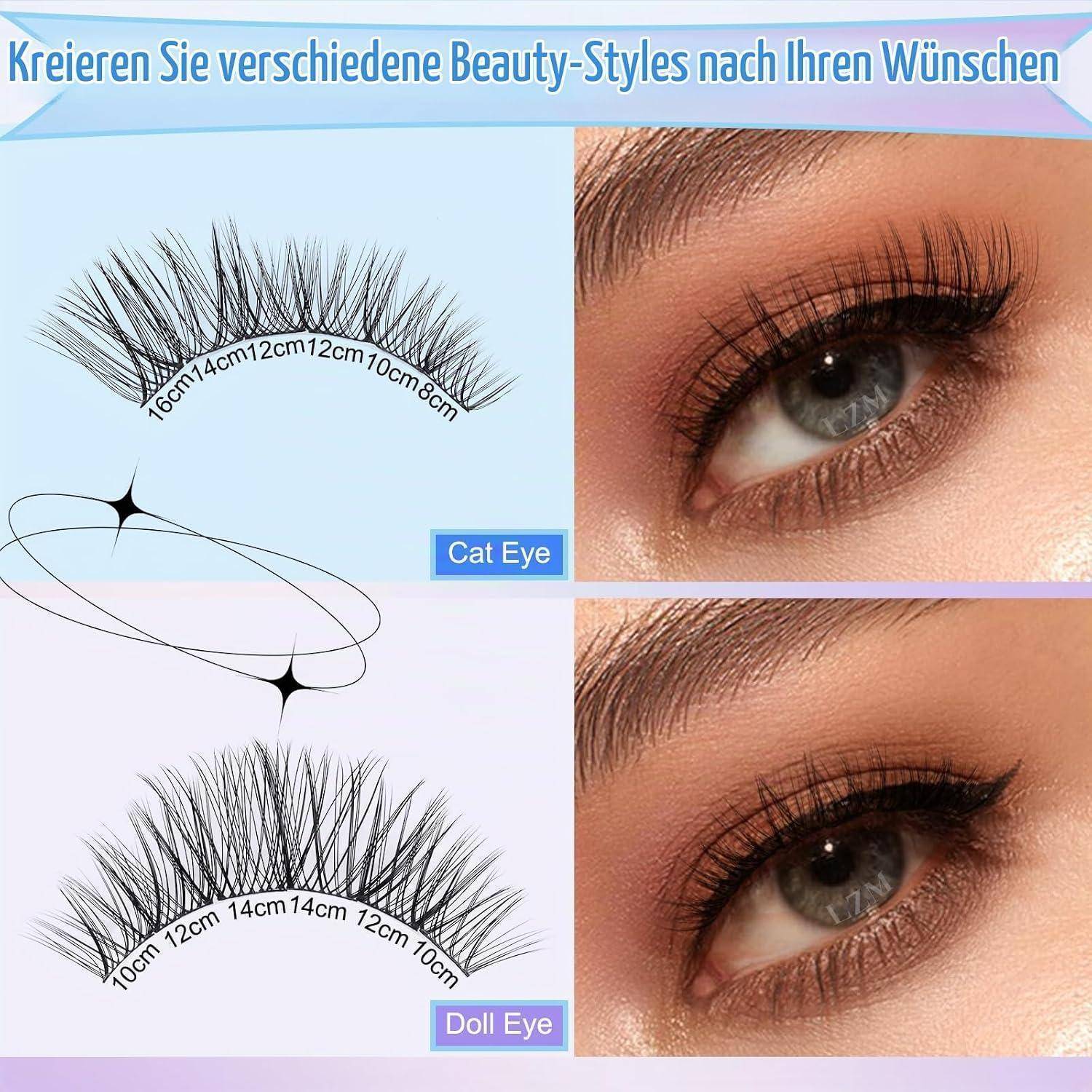 LZM Wimpern Extensions Set 168 Stück 8-16mm DIY D Curl NatÜRliche DÜnnes Band Lashes mit Einzelne Wimpern Kleber Bond & Seal (LZ05-D Curl Mix) lz05