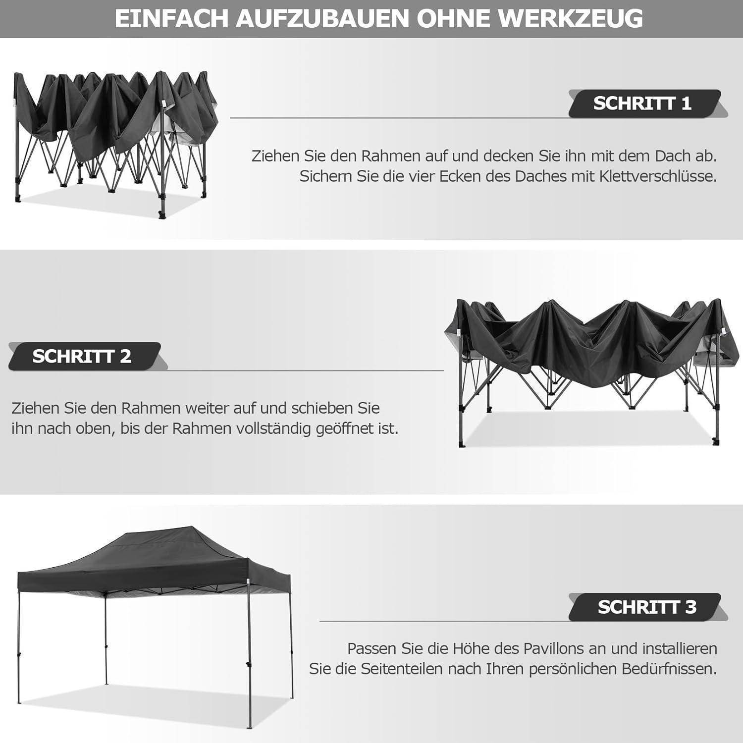 COBIZI Pavillon 3x4,5 Wasserdicht Stabil Winterfest mit Seitenwand,Schwarz | Pop Up Zelt Faltpavillon,Sonnenschutz Pavillion Klappbar