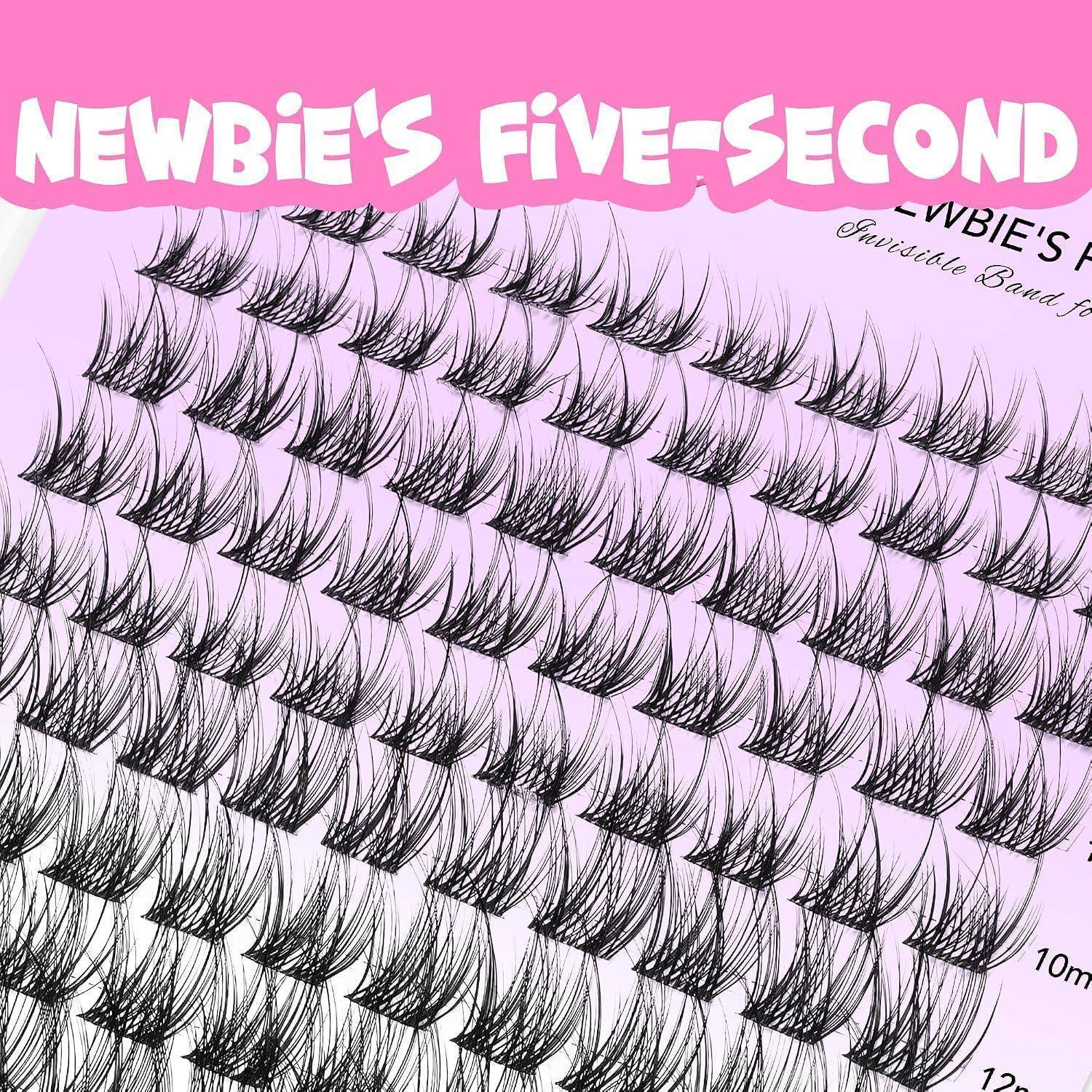 Tablett mit falschen Wimpern mit der Beschriftung „NEWBIE'S FIVE-SECOND