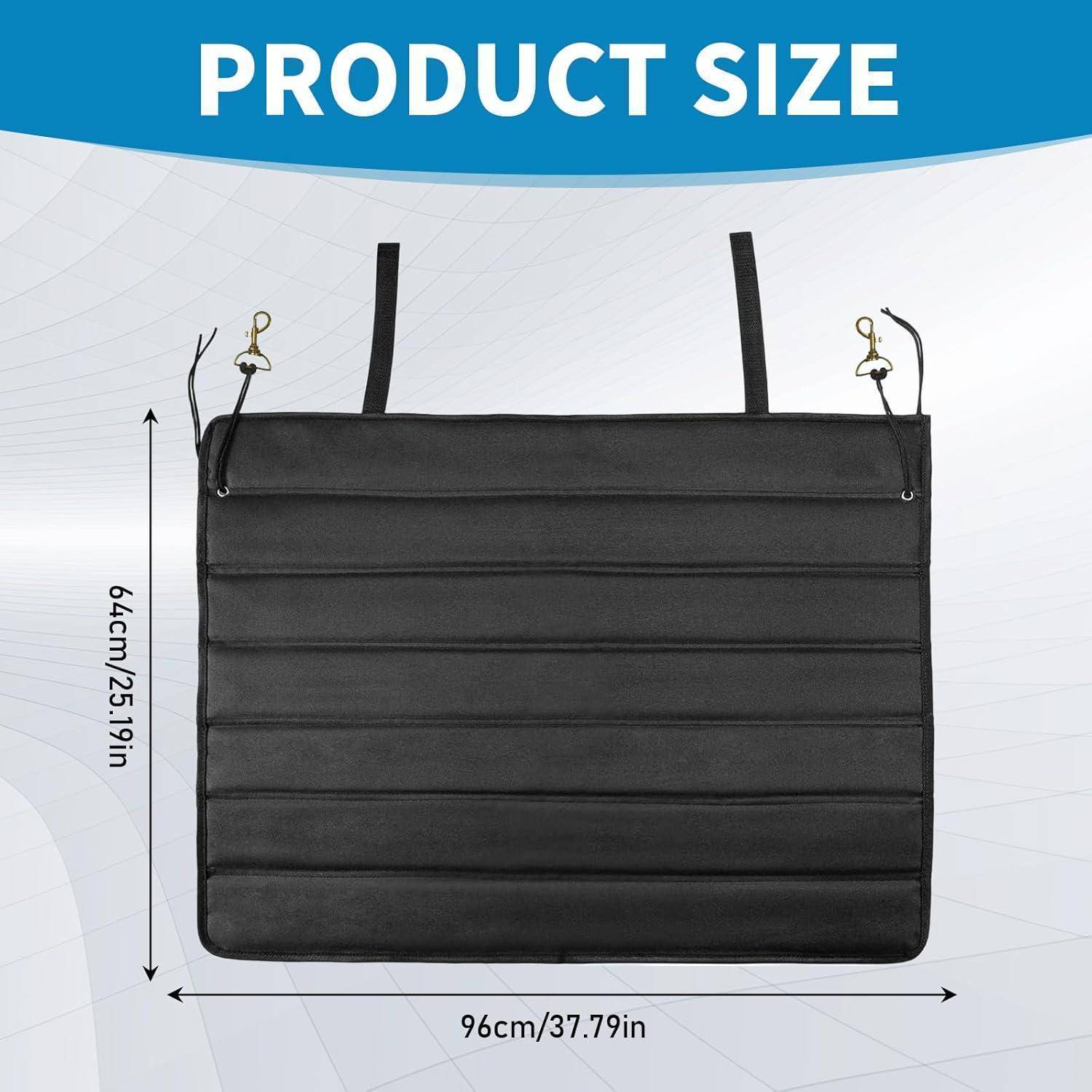 Produktgrößendiagramm einer schwarzen rechteckigen Tasche mit den Abmessungen 96 cm Breite x 64 cm Höhe (37,79 x 25,19 Zoll).